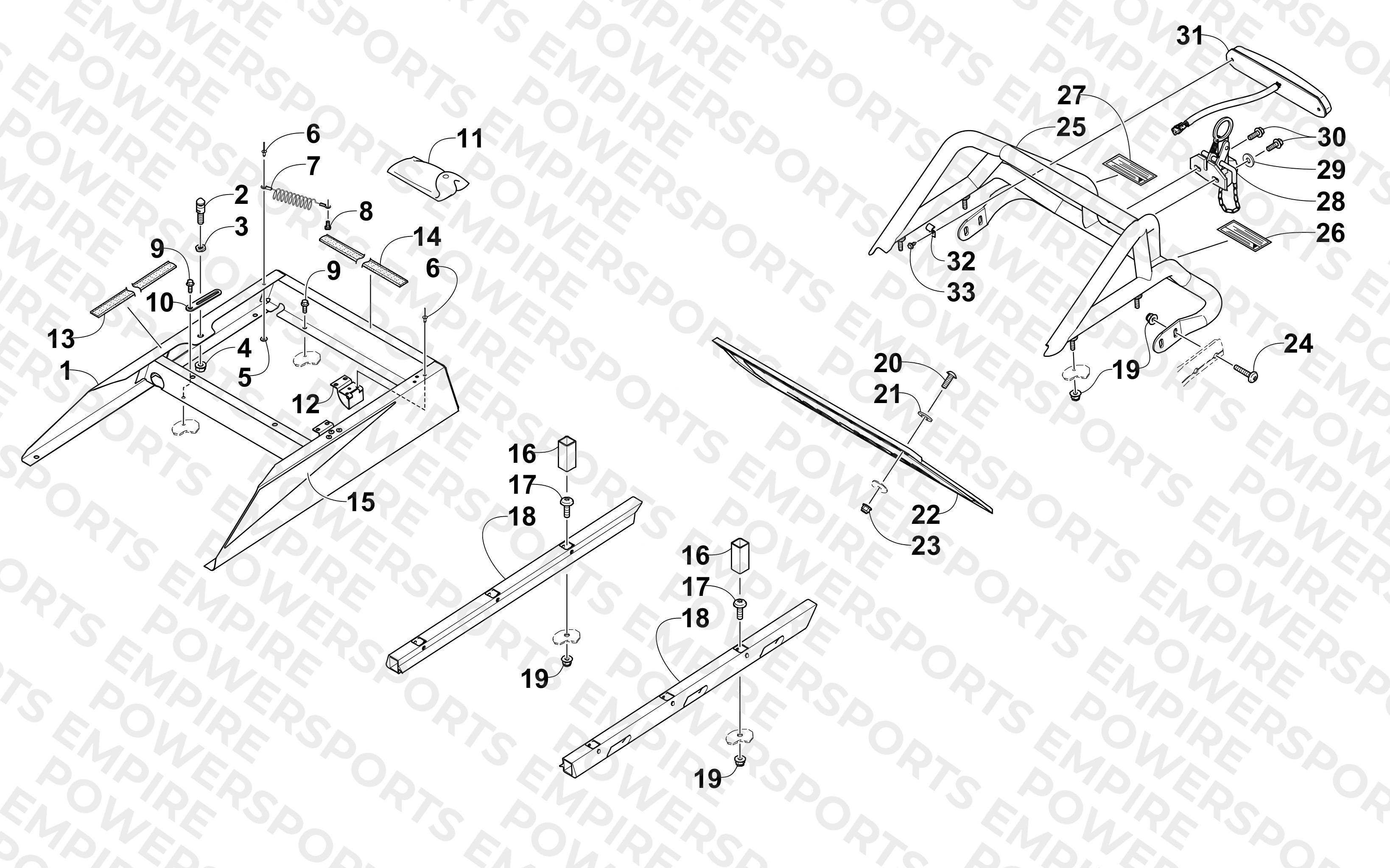 REAR BUMPER, RACK RAIL, SNOWFLAP, AND TAILLIGHT ASSEMBLY