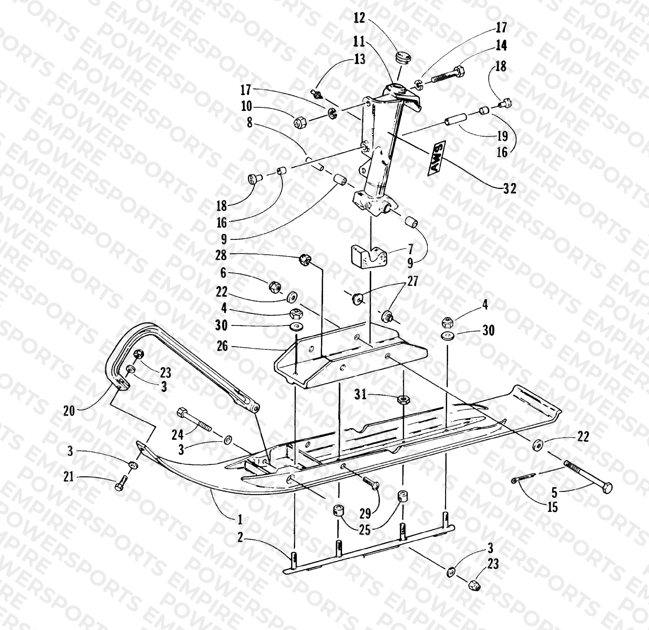 SKI AND SPINDLE ASSEMBLY