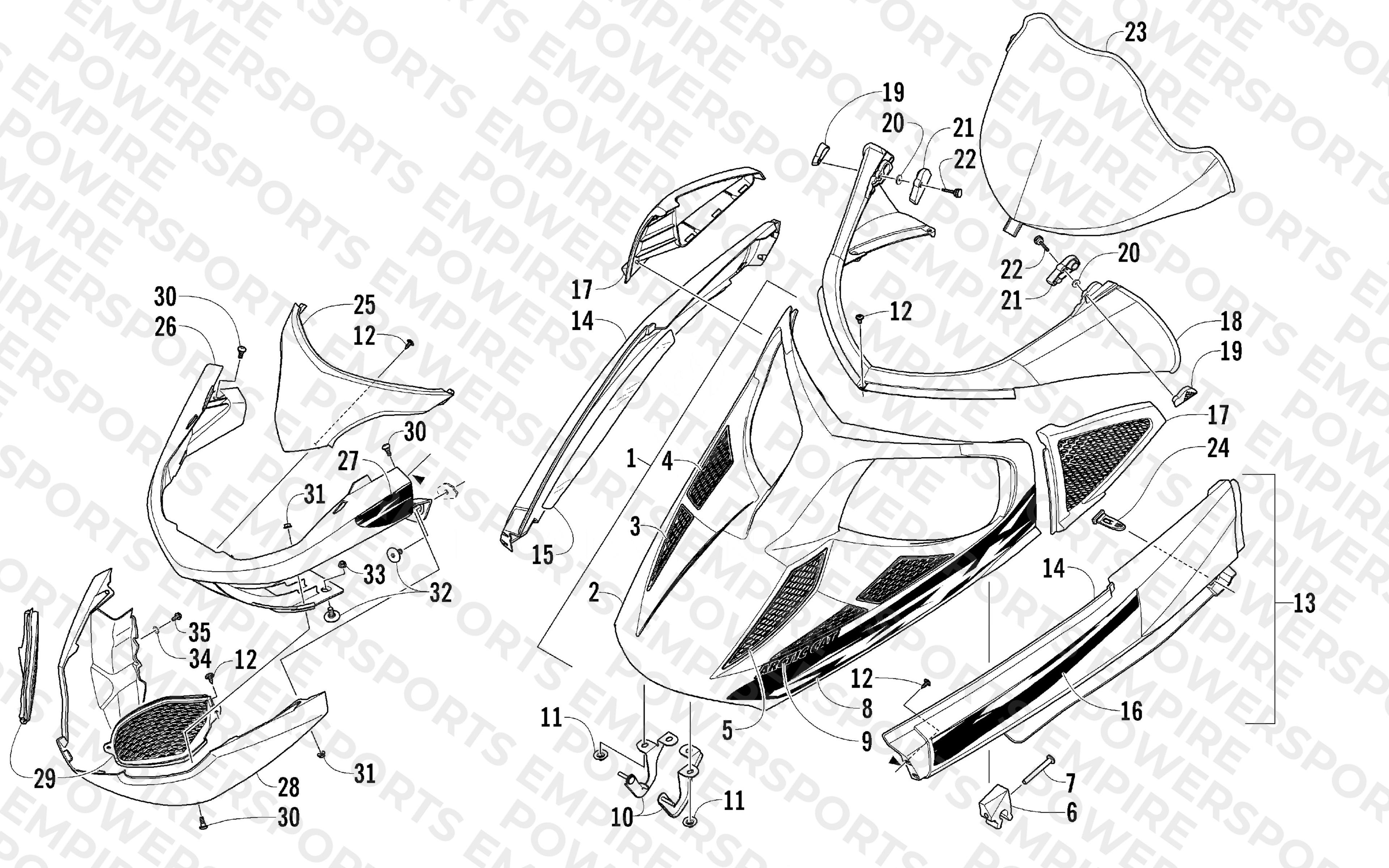 HOOD, WINDSHIELD, AND FRONT BUMPER ASSEMBLY