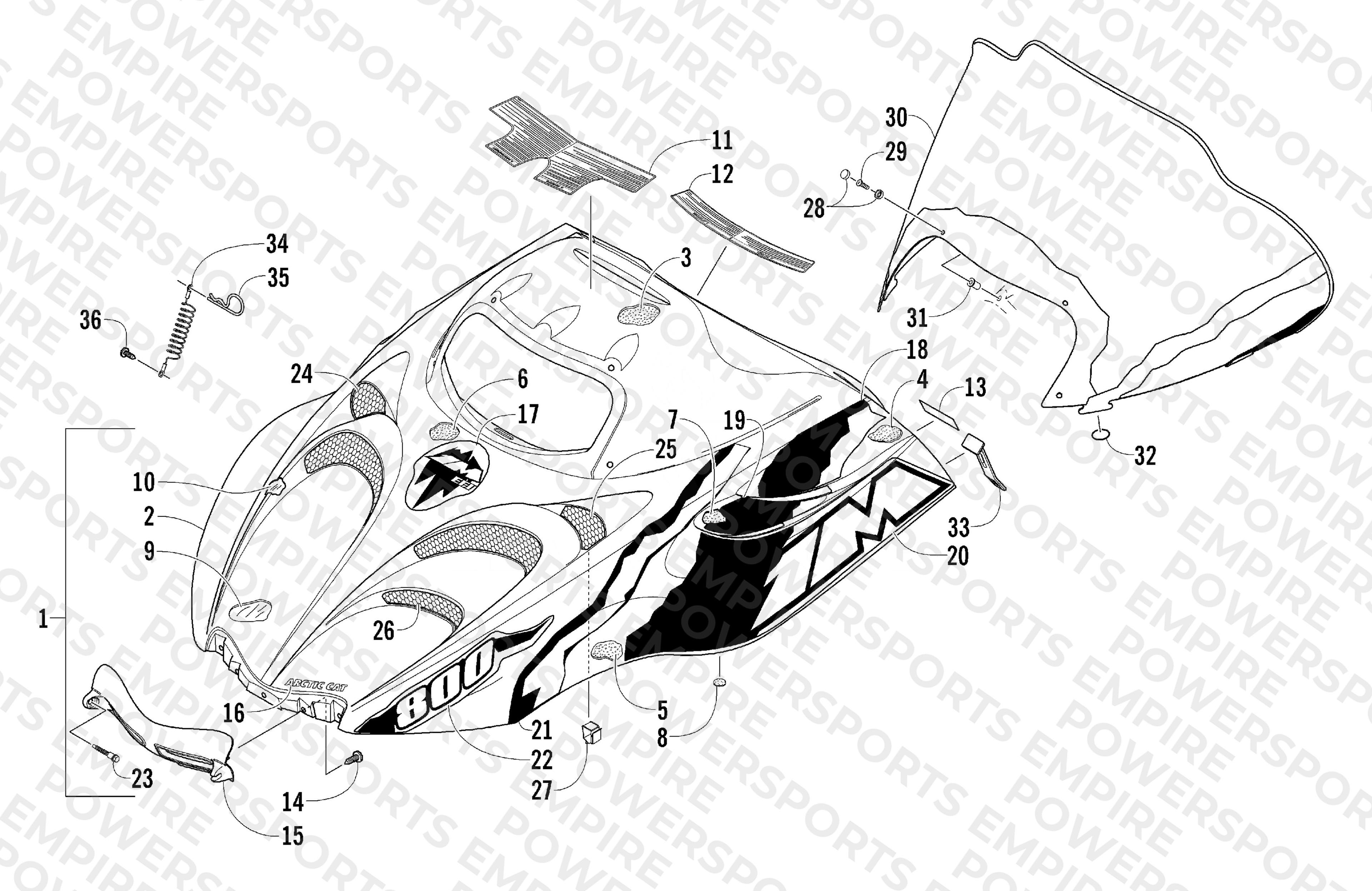 HOOD AND WINDSHIELD ASSEMBLY