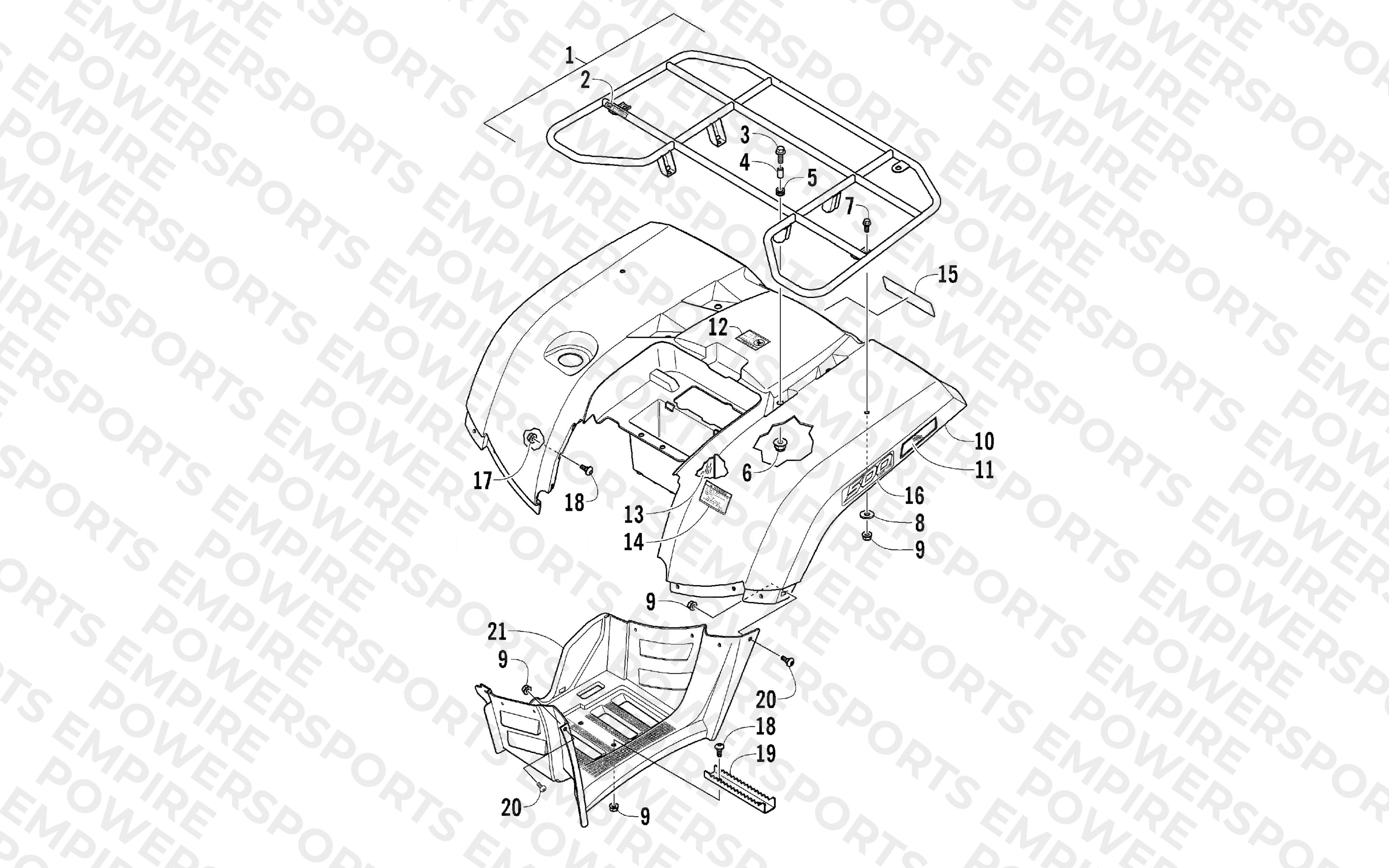REAR RACK, BODY PANEL, AND FOOTWELL ASSEMBLIES