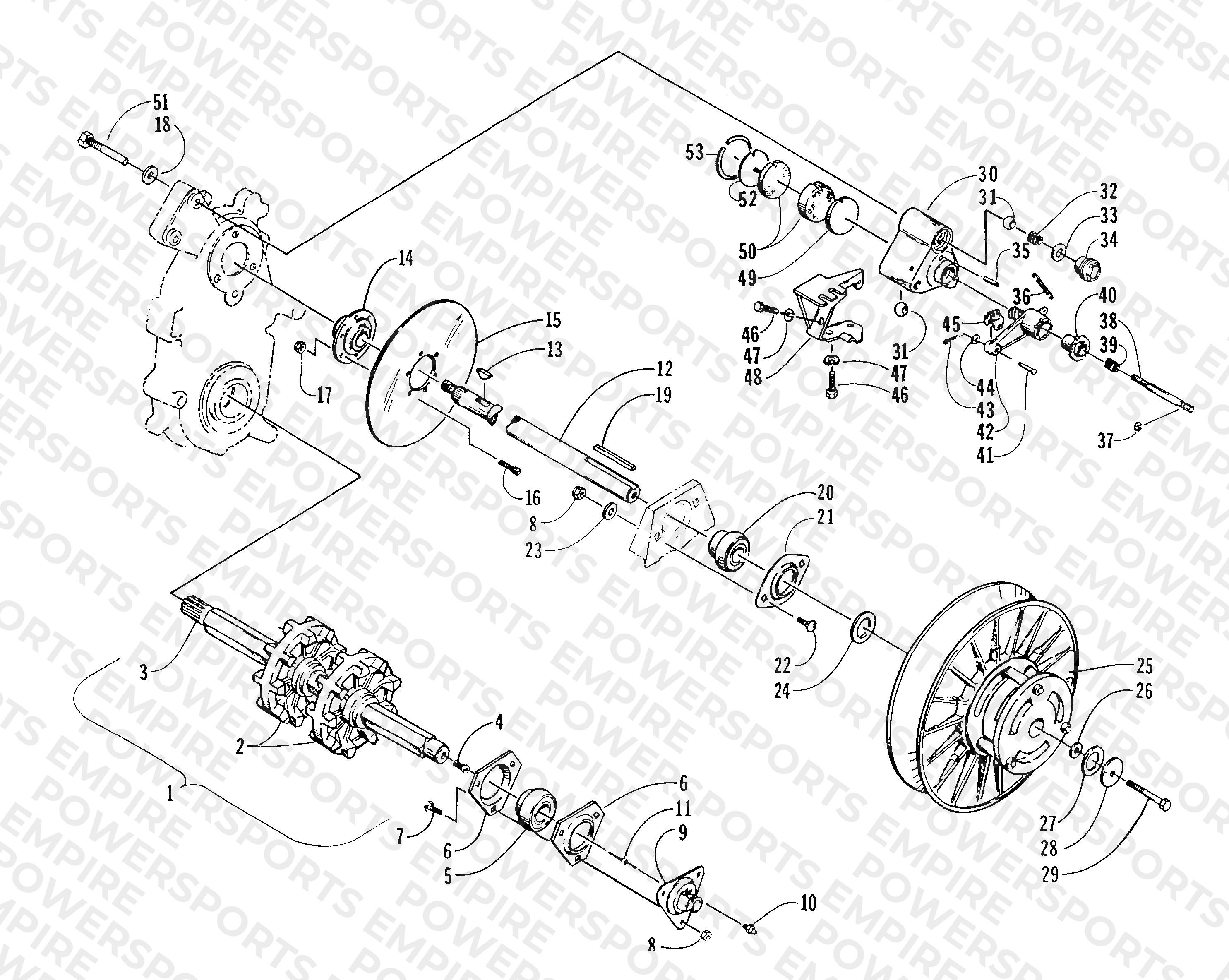 DRIVE TRAIN SHAFTS AND BRAKE ASSEMBLIES