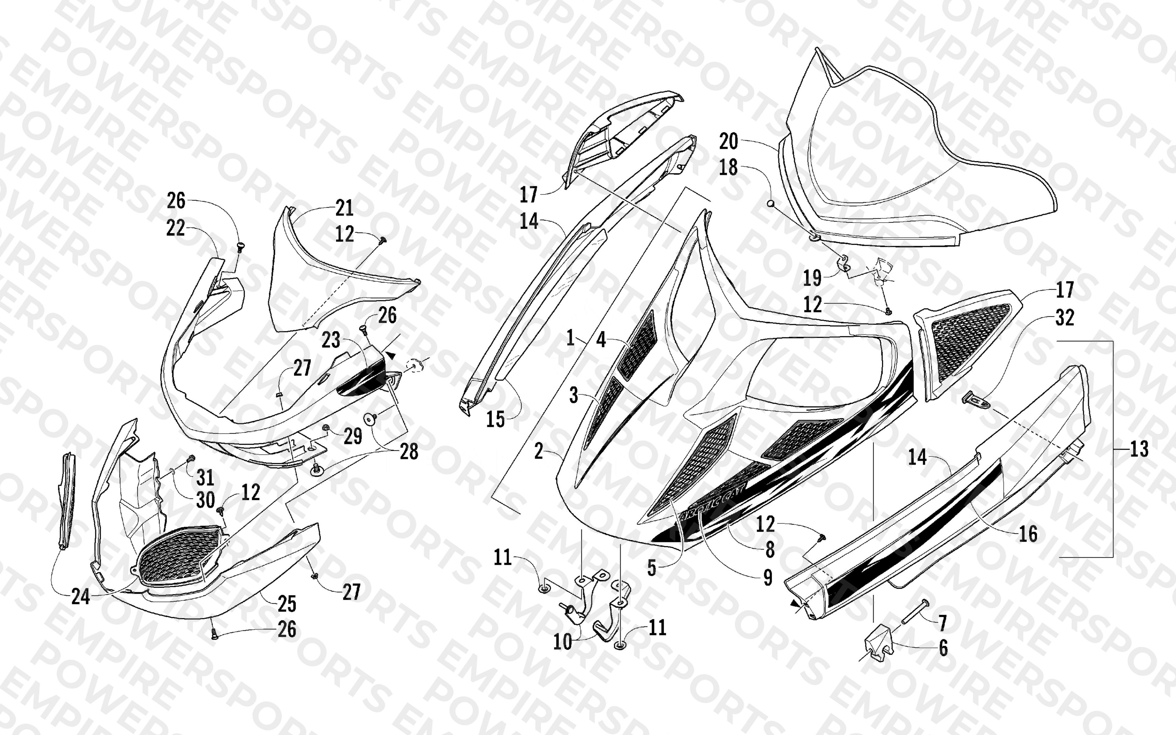 HOOD, WINDSHIELD, AND FRONT BUMPER ASSEMBLY