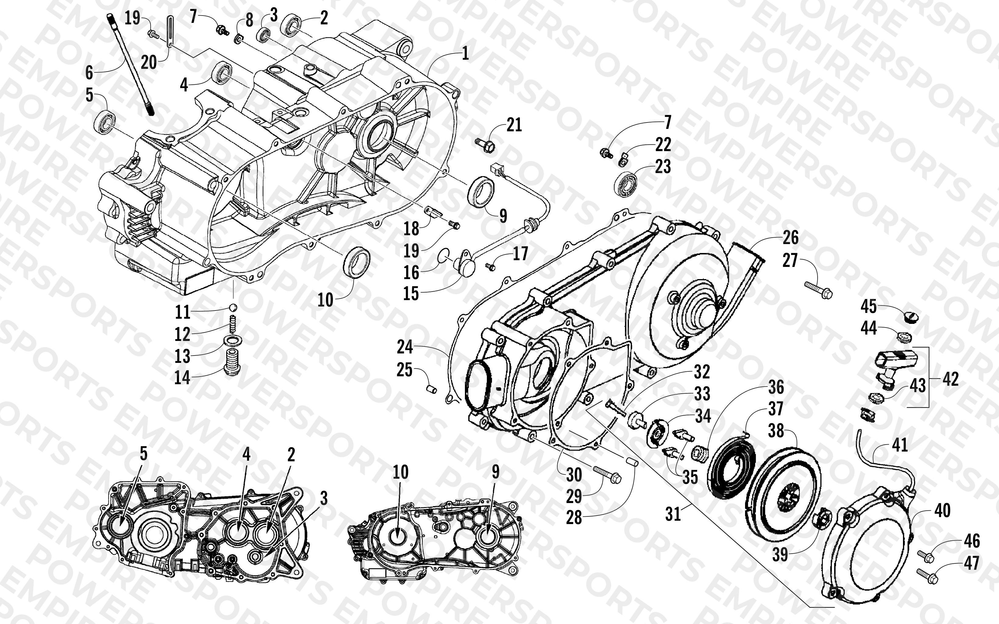 LEFT CRANKCASE, COVER, AND RECOIL ASSEMBLY