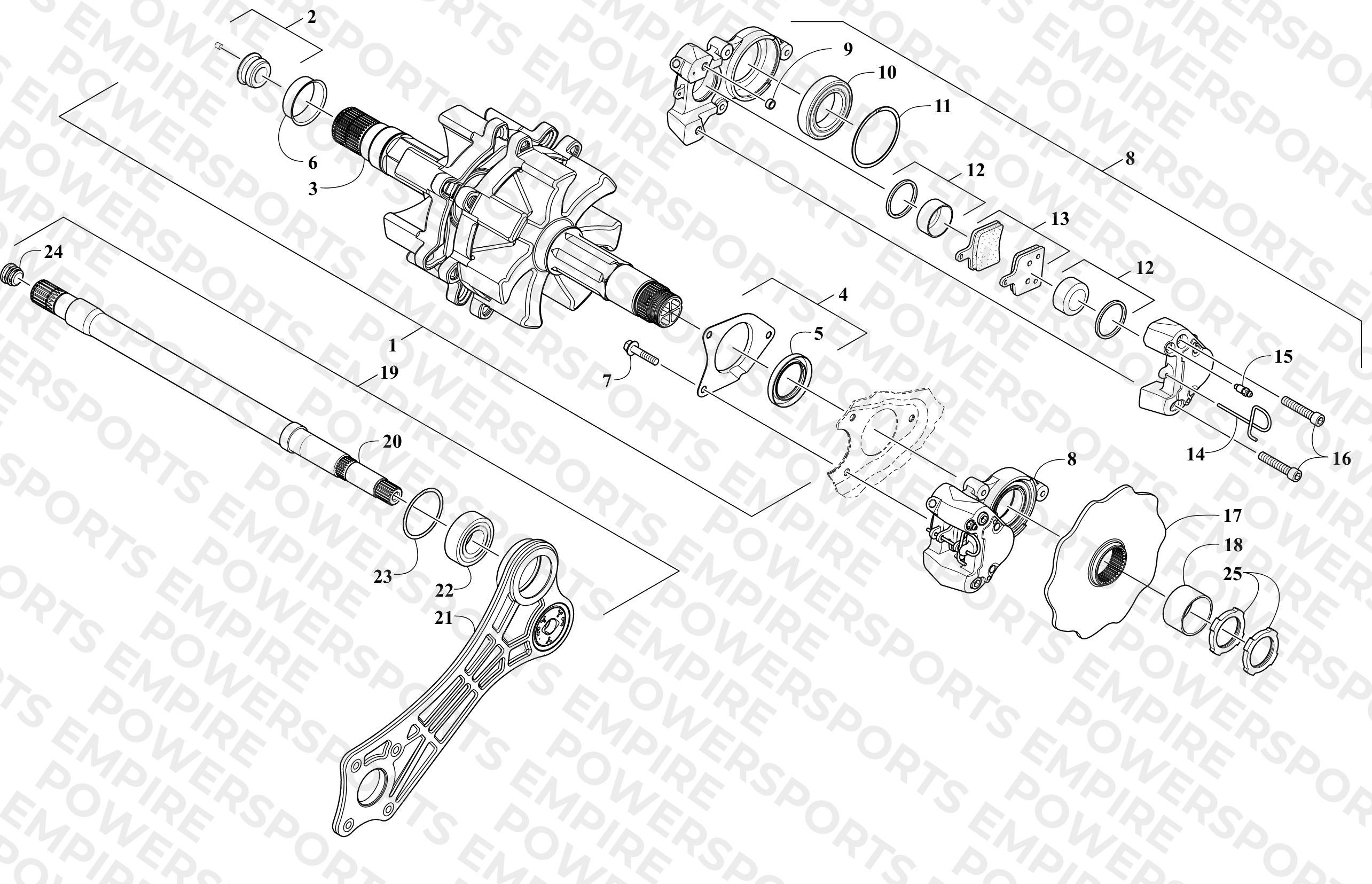 DRIVE TRAIN SHAFTS AND BRAKE ASSEMBLIES