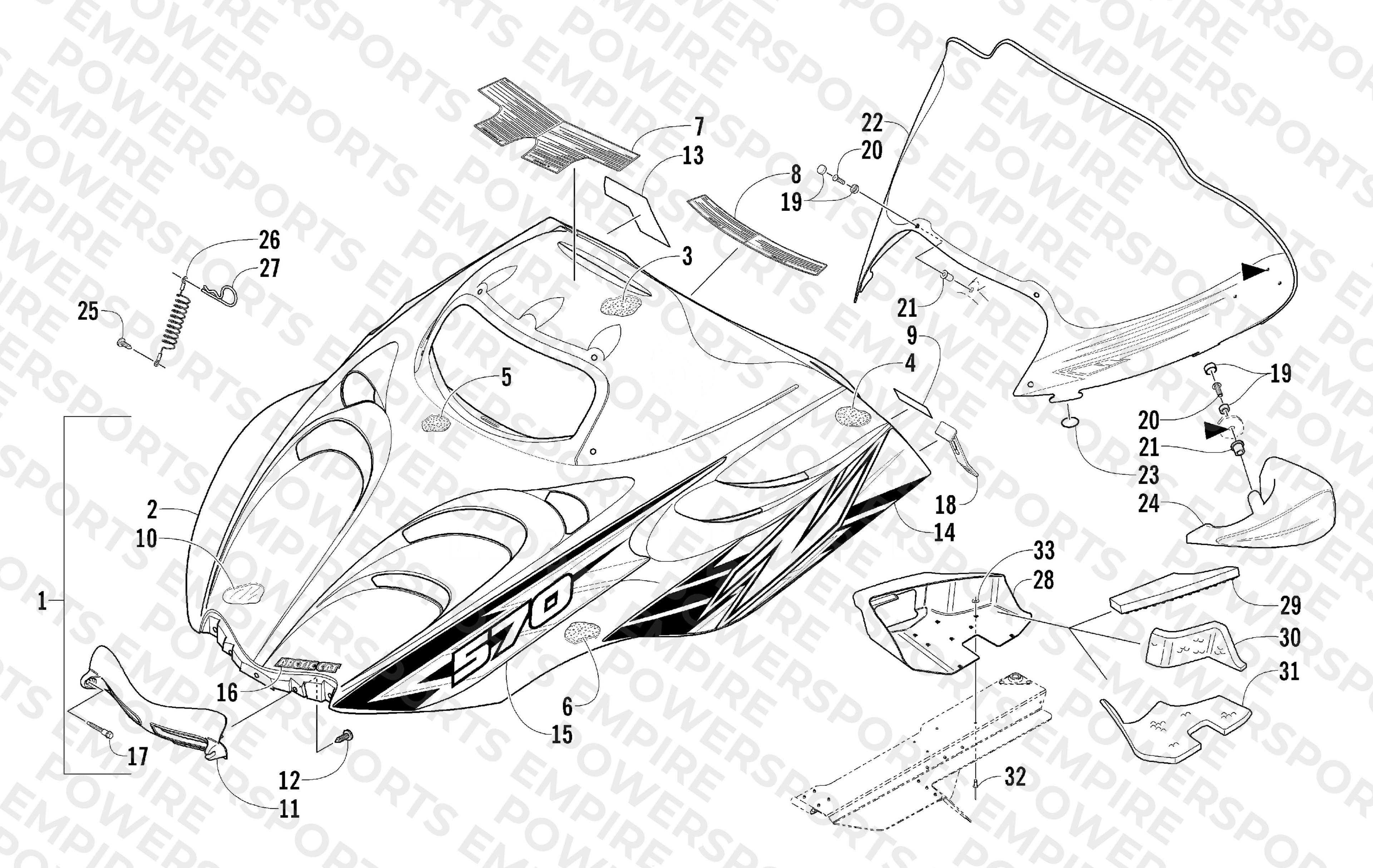 HOOD AND WINDSHIELD ASSEMBLY