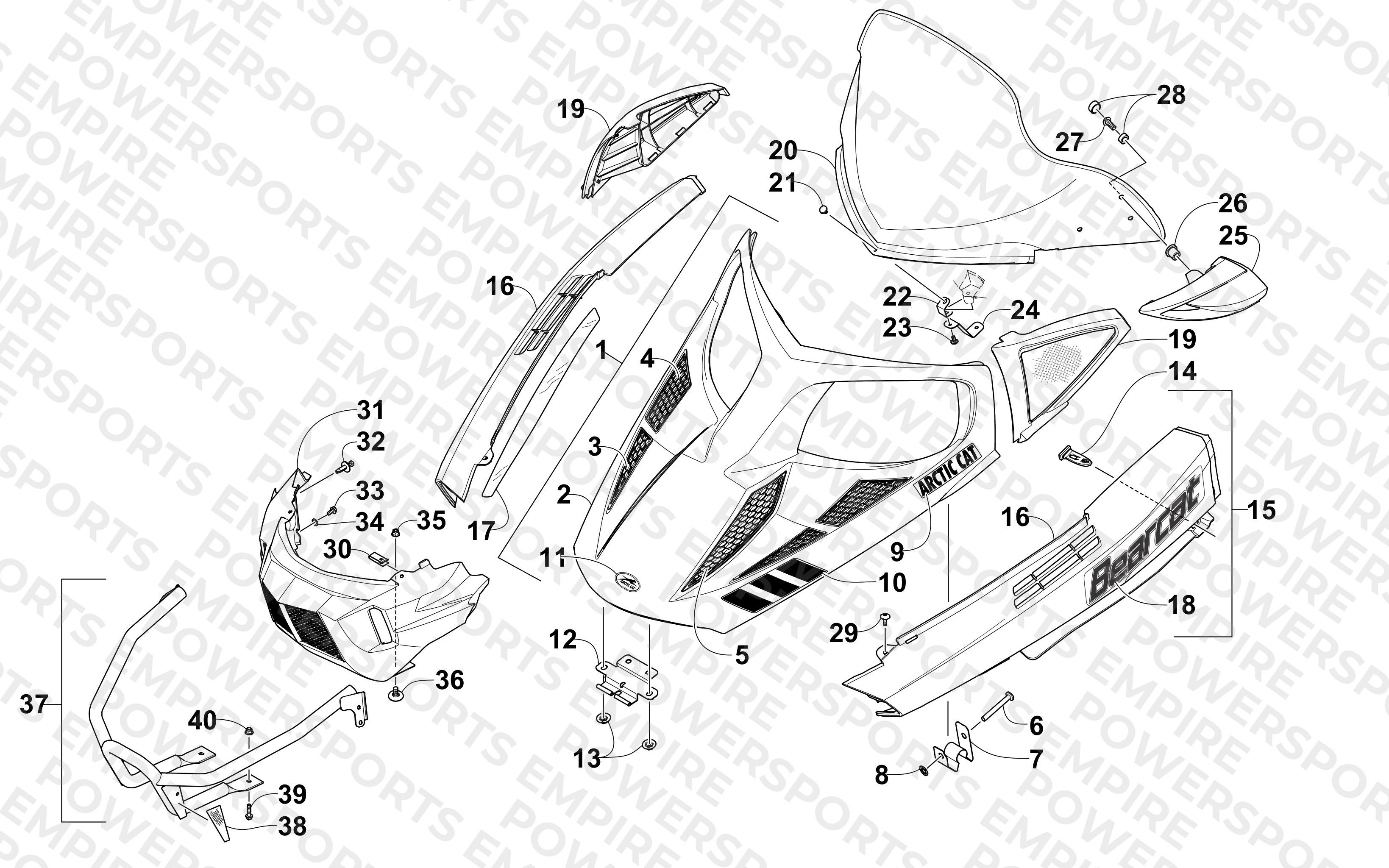HOOD, WINDSHIELD, AND FRONT BUMPER ASSEMBLY