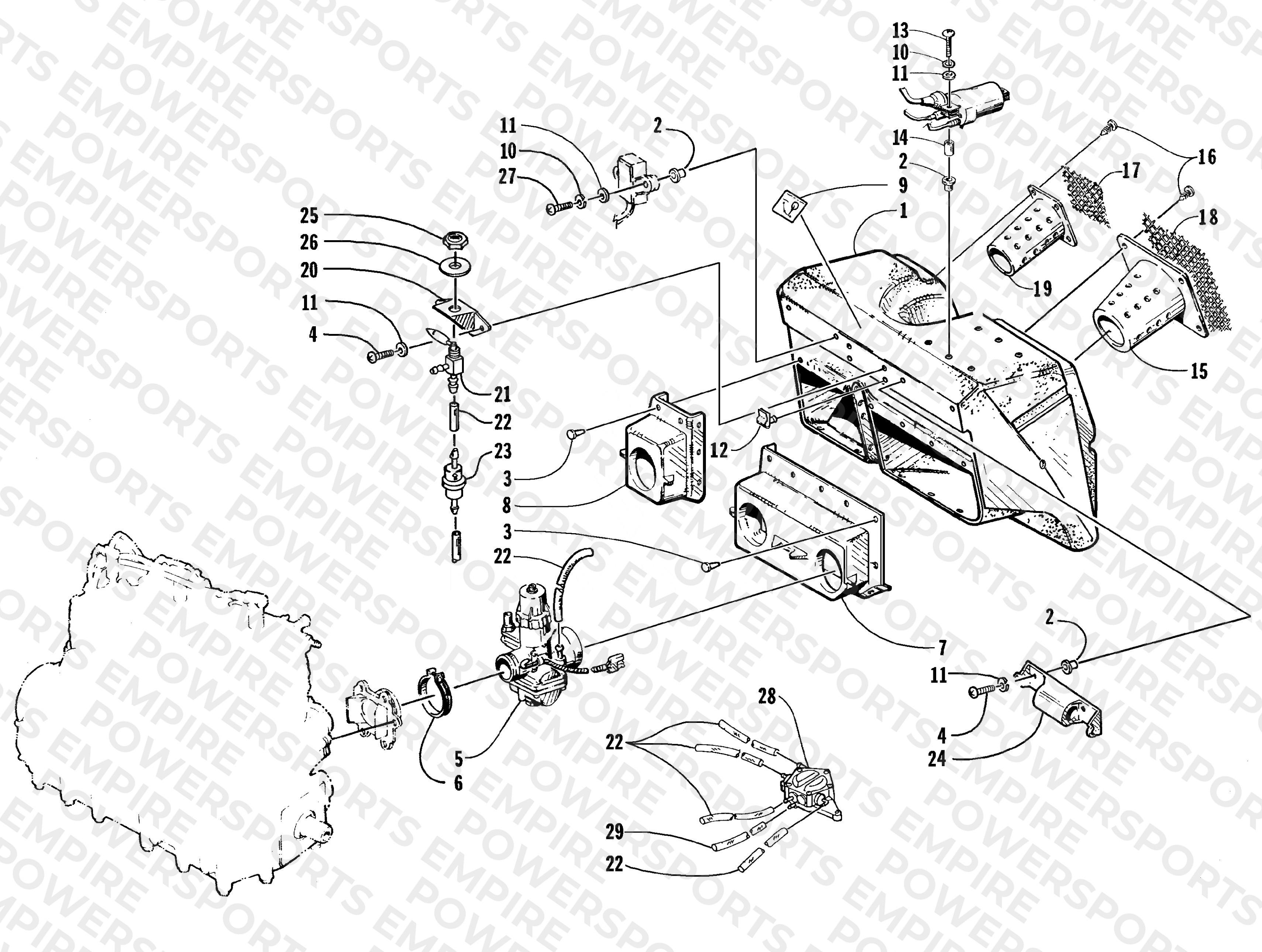 CARBURETOR, AIR SILENCER, AND FUEL PUMP ASSEMBLY