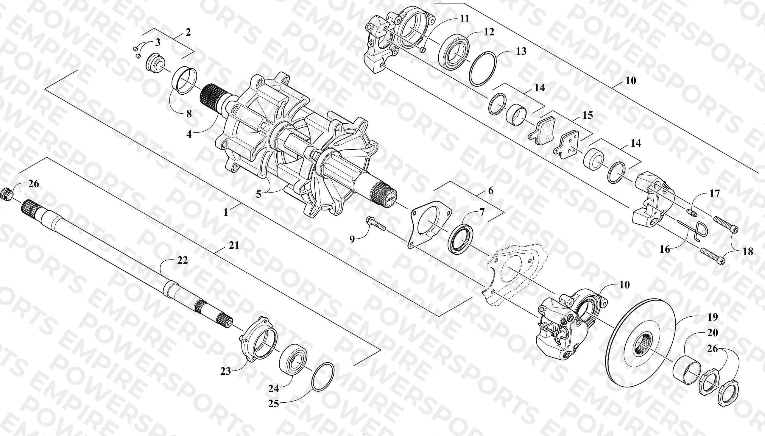 DRIVE TRAIN SHAFTS AND BRAKE ASSEMBLIES
