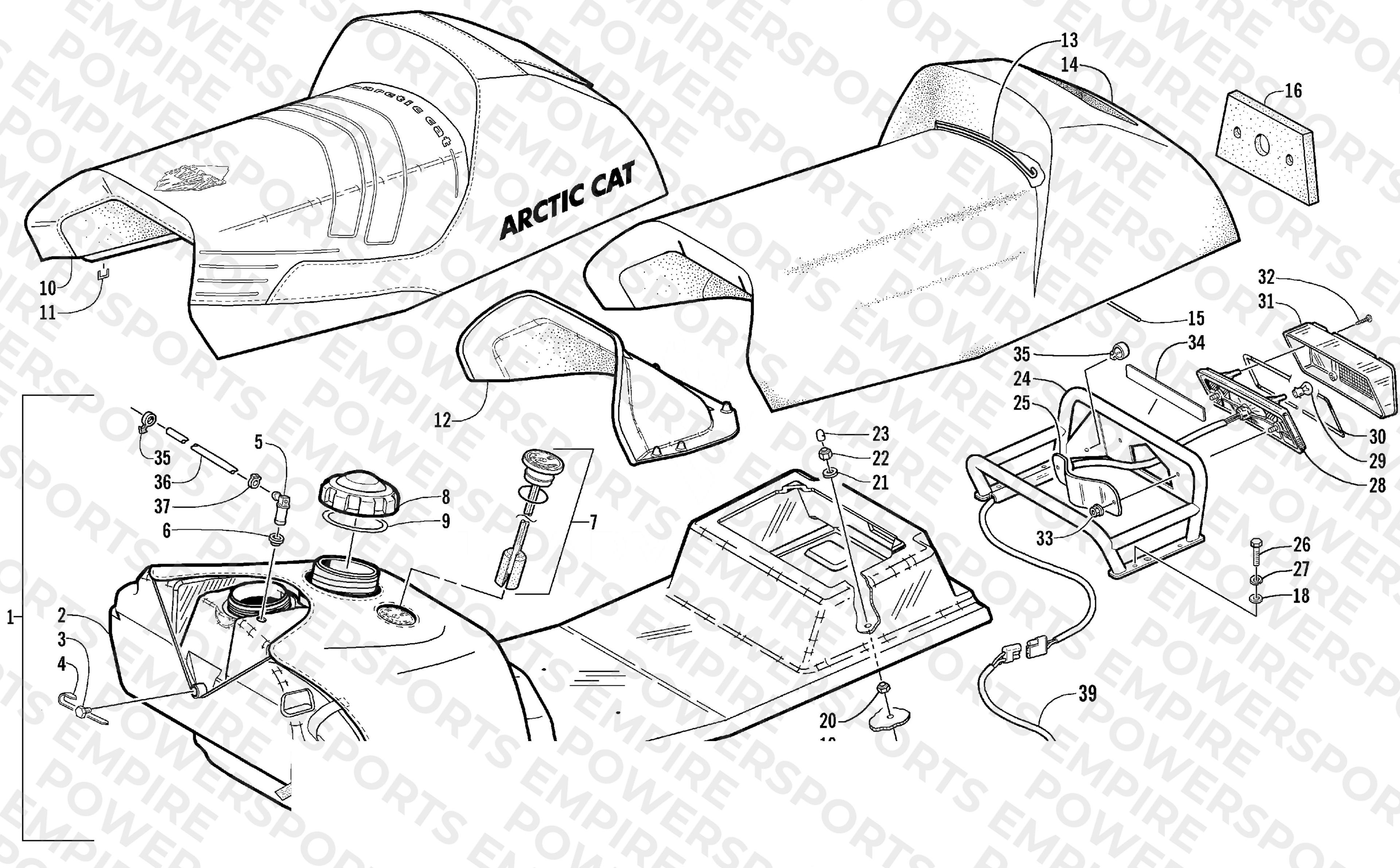 GAS TANK, SEAT, RACK, AND TAILLIGHT ASSEMBLY