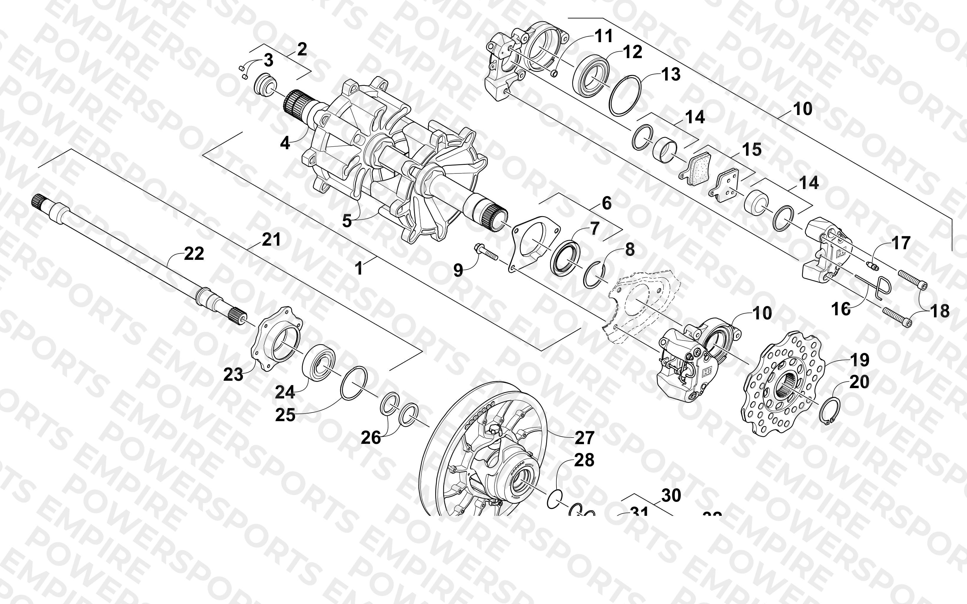 DRIVE TRAIN SHAFTS AND BRAKE ASSEMBLIES