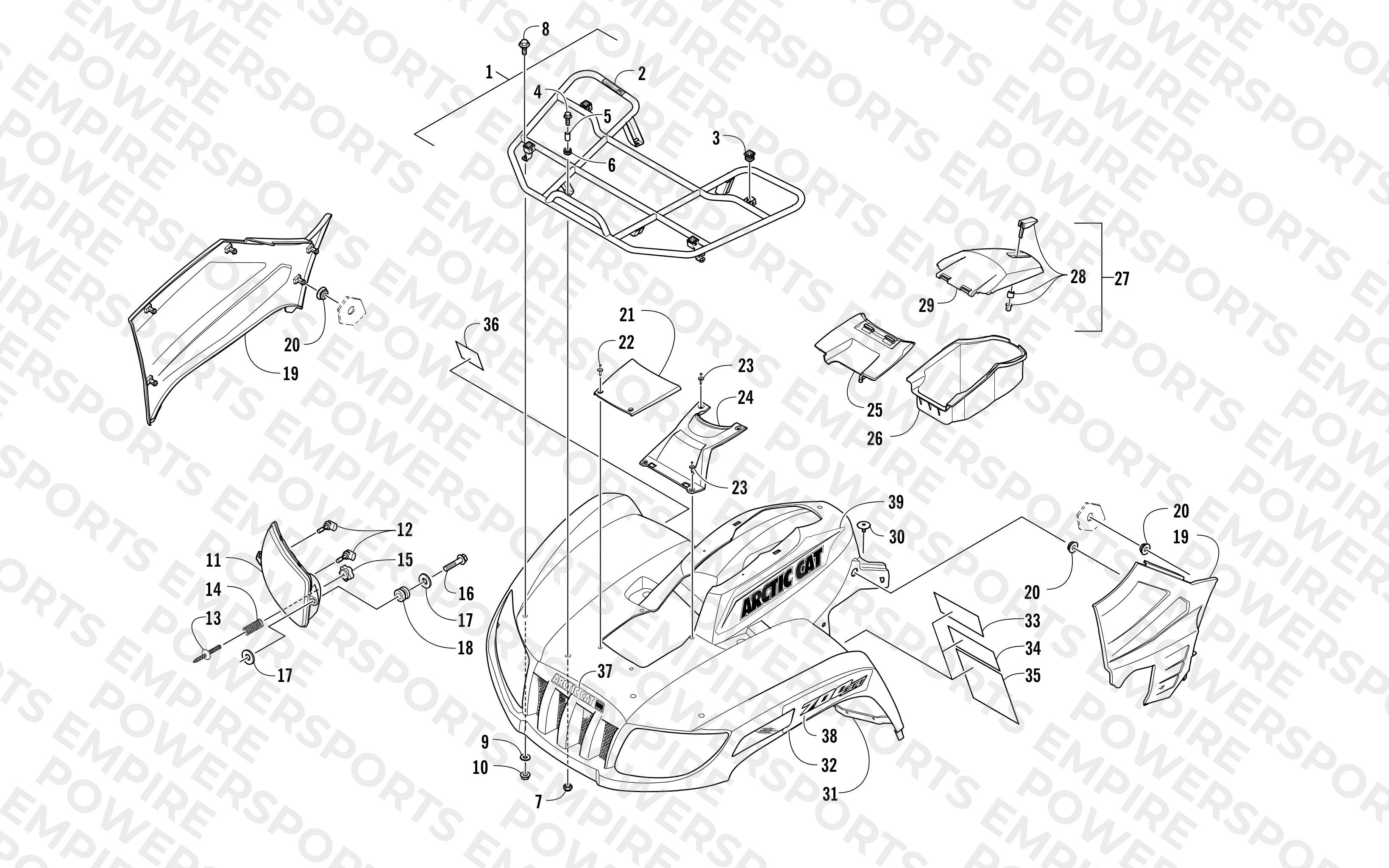 FRONT RACK, BODY PANEL, AND HEADLIGHT ASSEMBLIES