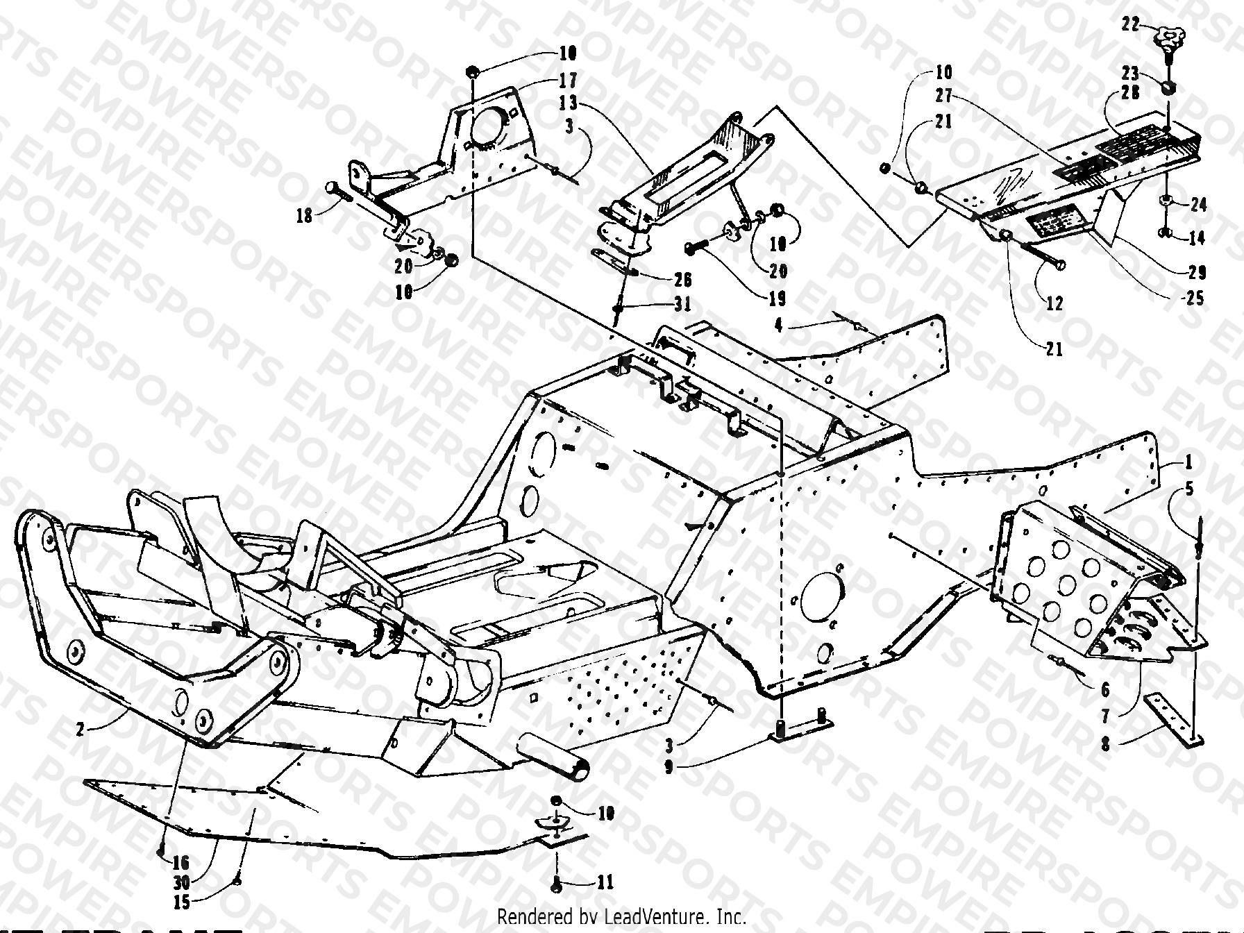 FRONT FRAME, FOOTREST, AND BELT GUARD ASSEMBLY