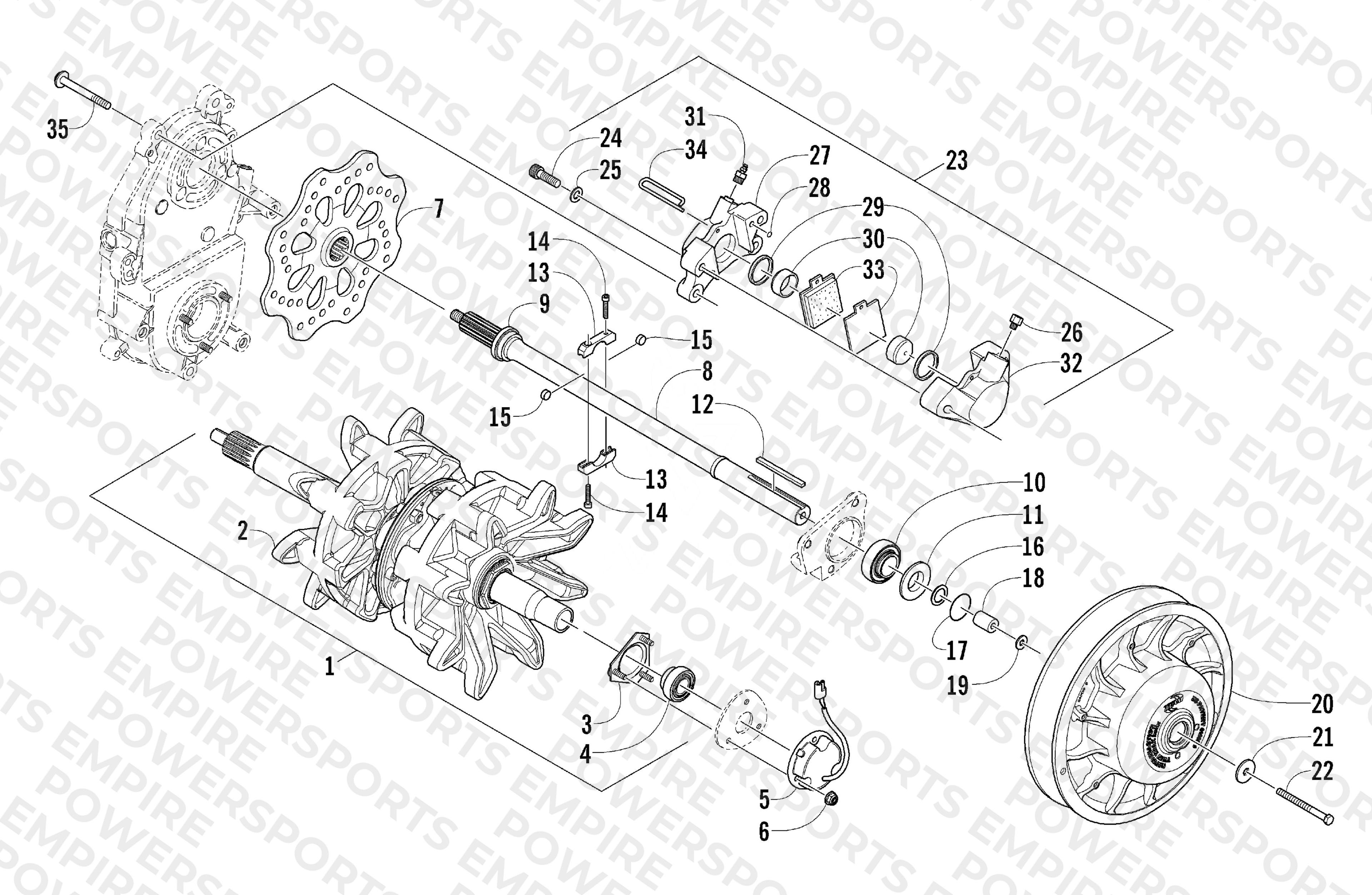 DRIVE TRAIN SHAFTS AND BRAKE ASSEMBLIES