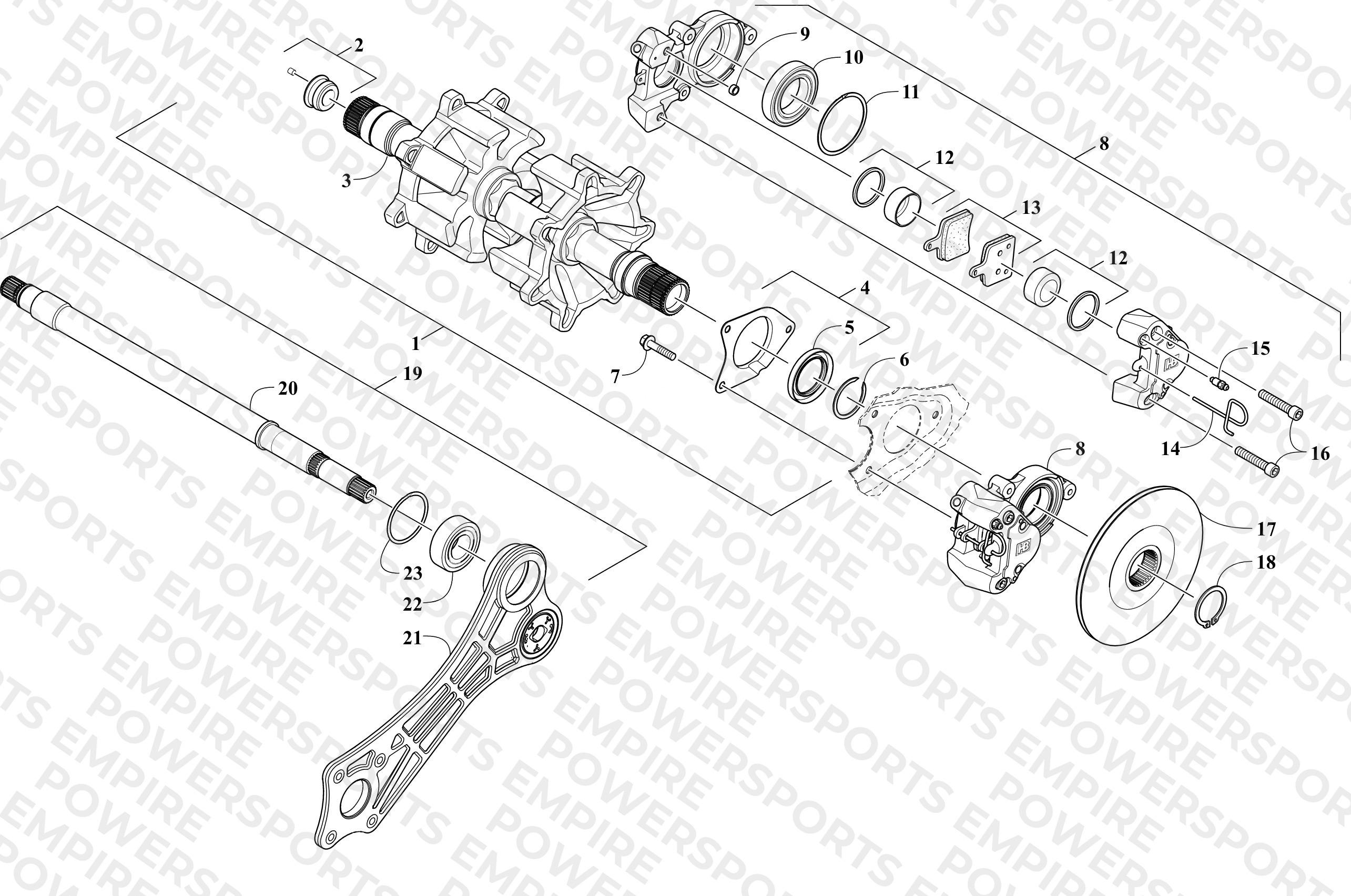 DRIVE TRAIN SHAFTS AND BRAKE ASSEMBLIES