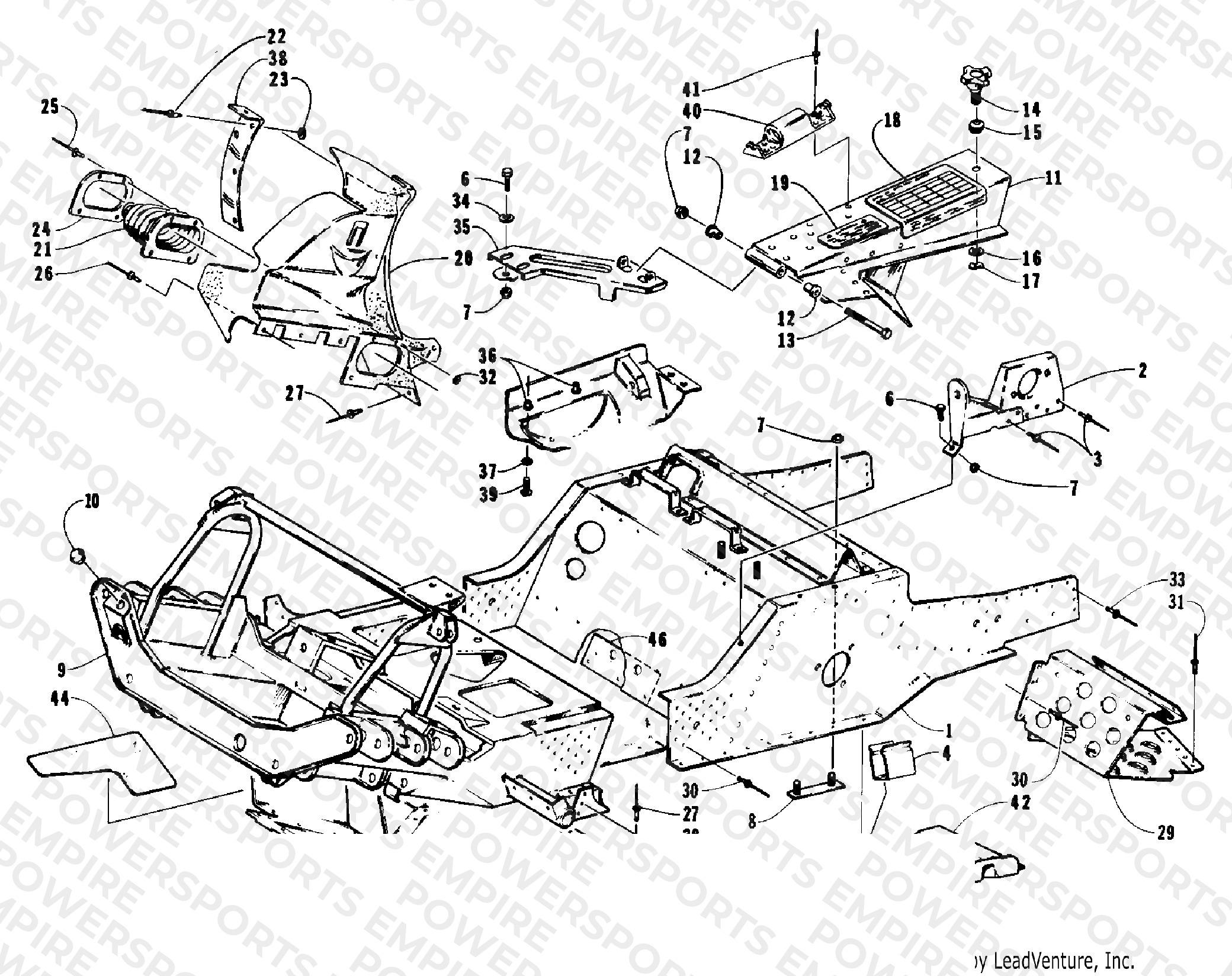 FRONT FRAME, BELLY PAN AND FOOTREST ASSEMBLY