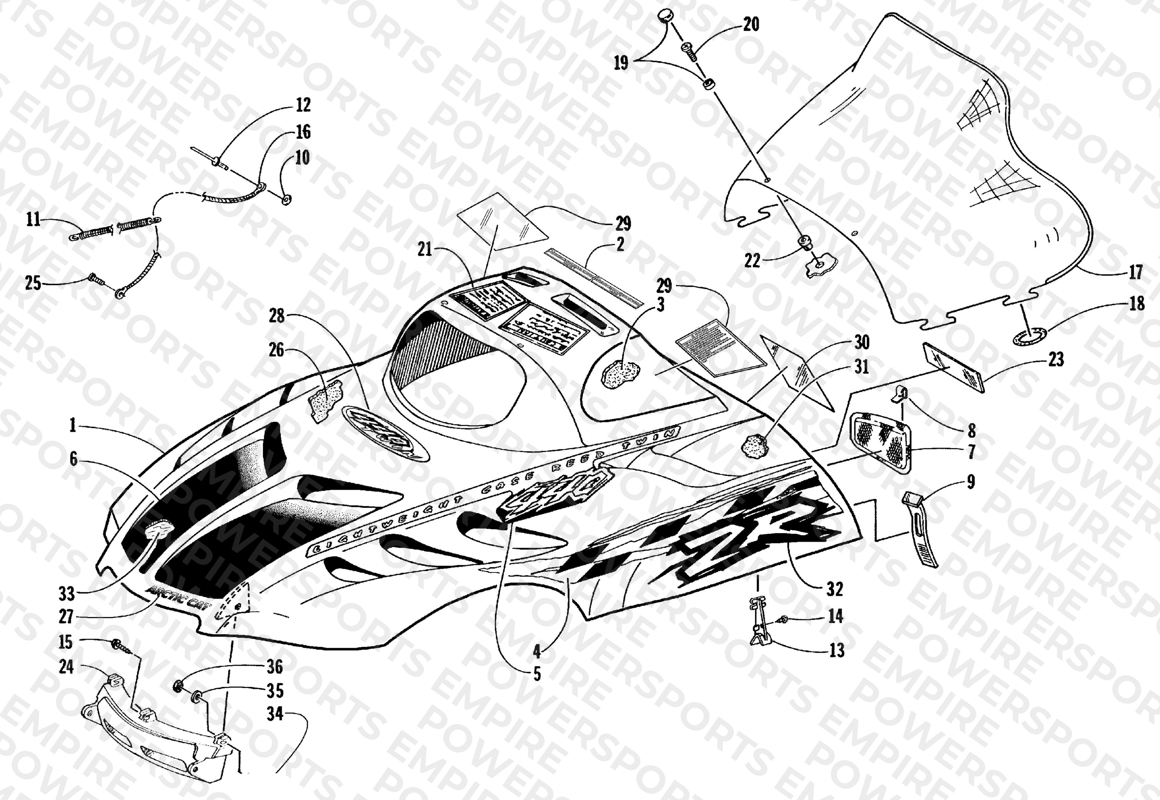 HOOD AND WINDSHIELD ASSEMBLY