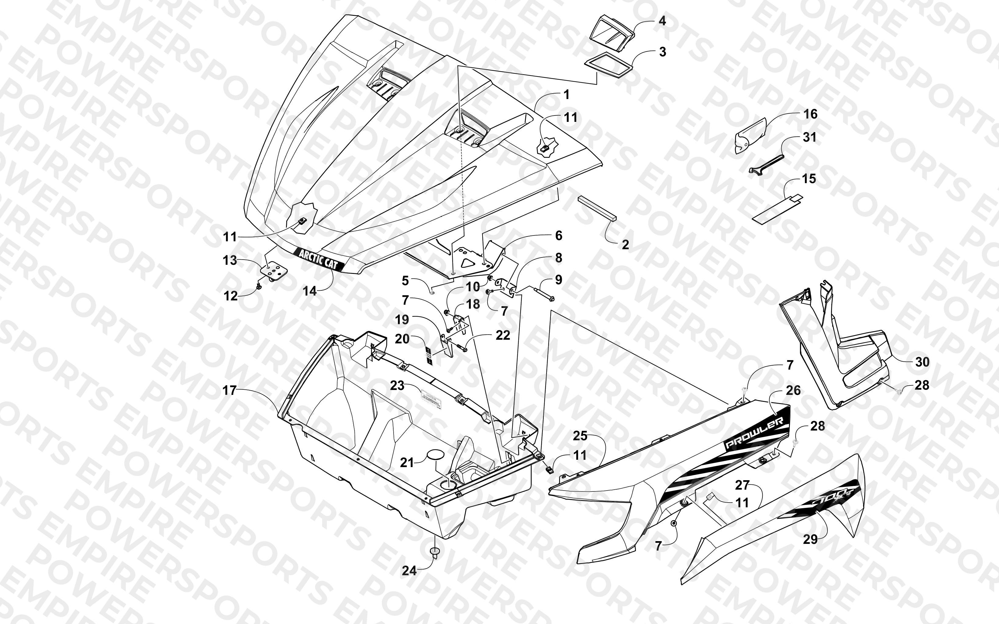 HOOD/FRONT STORAGE AND SIDE PANEL ASSEMBLY