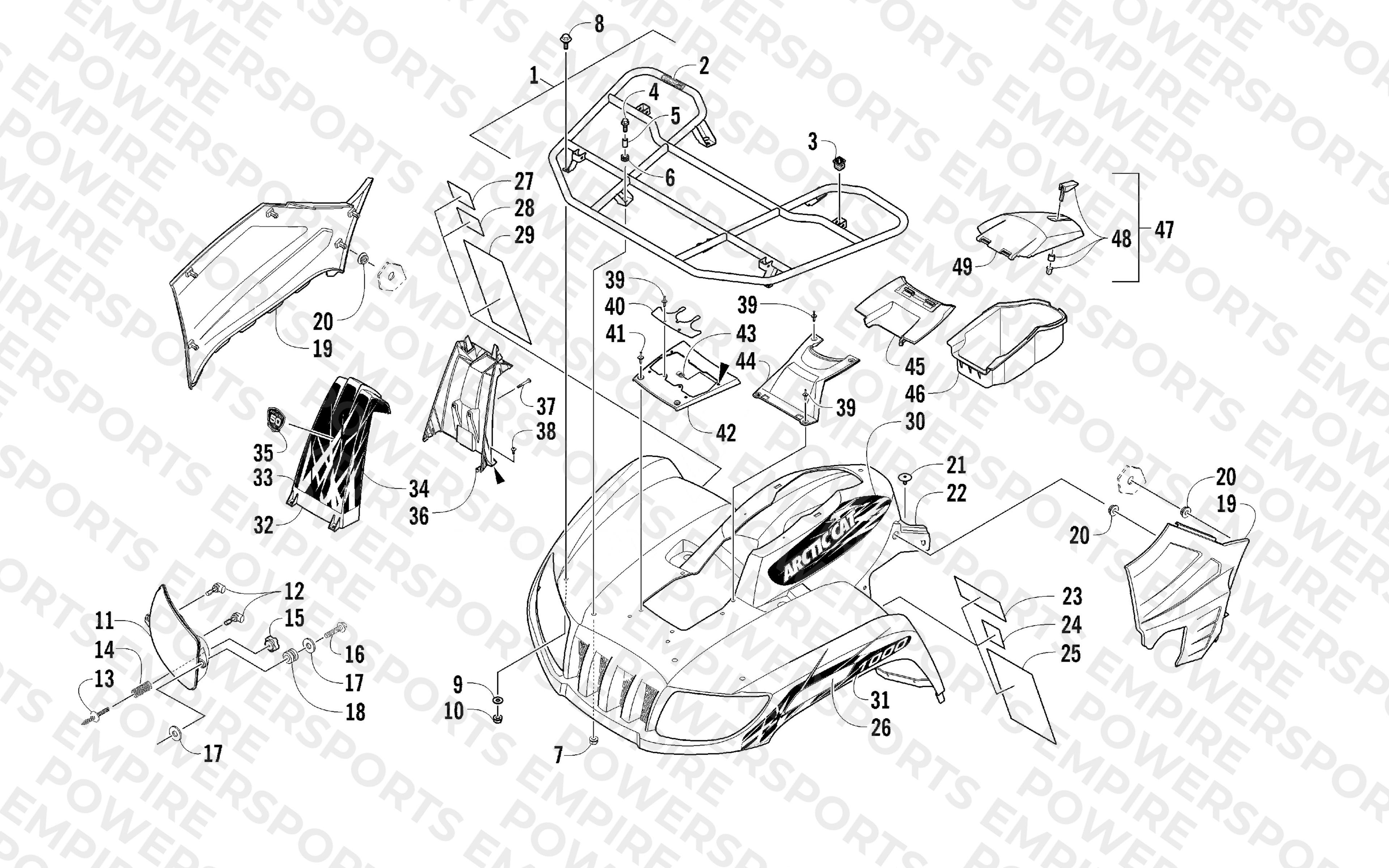 FRONT RACK, BODY PANEL, AND HEADLIGHT ASSEMBLIES