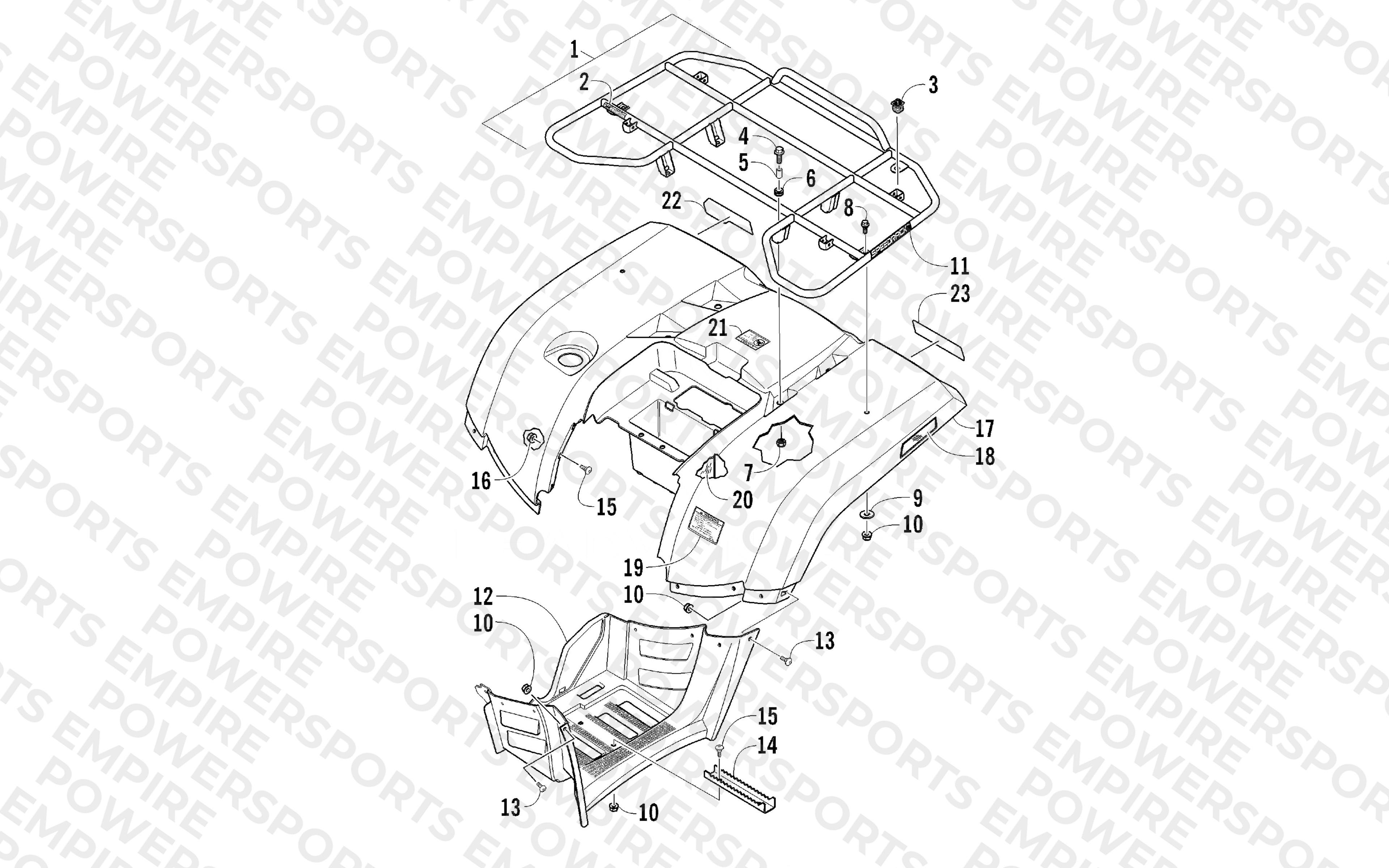 REAR RACK, BODY PANEL, AND FOOTWELL ASSEMBLIES