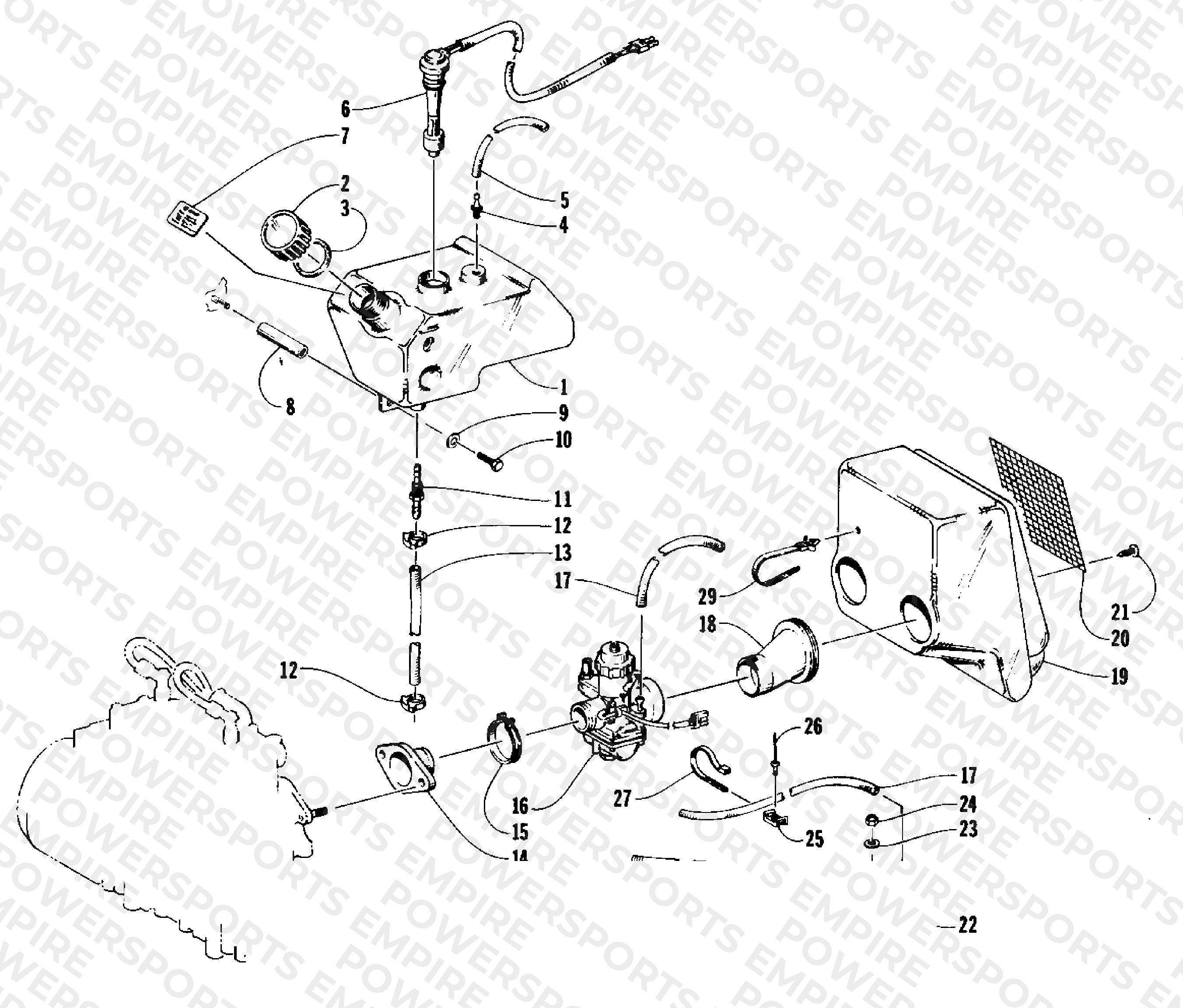 OIL TANK, CARBURETOR, FUEL PUMP, AND SILENCER
