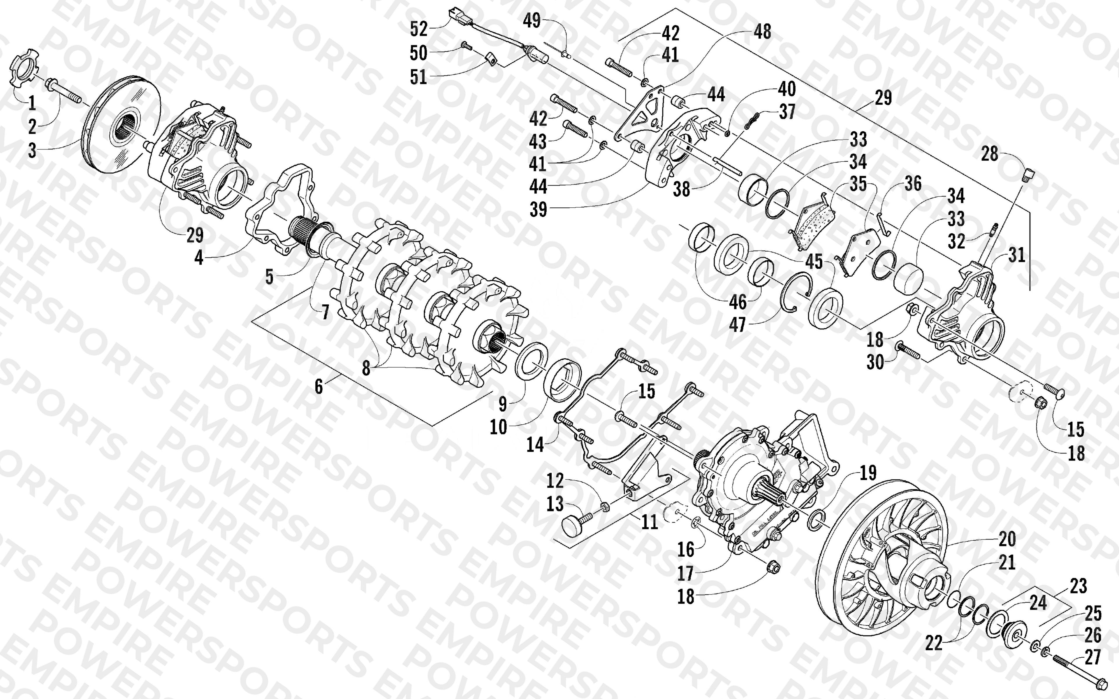 DRIVE TRAIN SHAFT AND BRAKE ASSEMBLIES