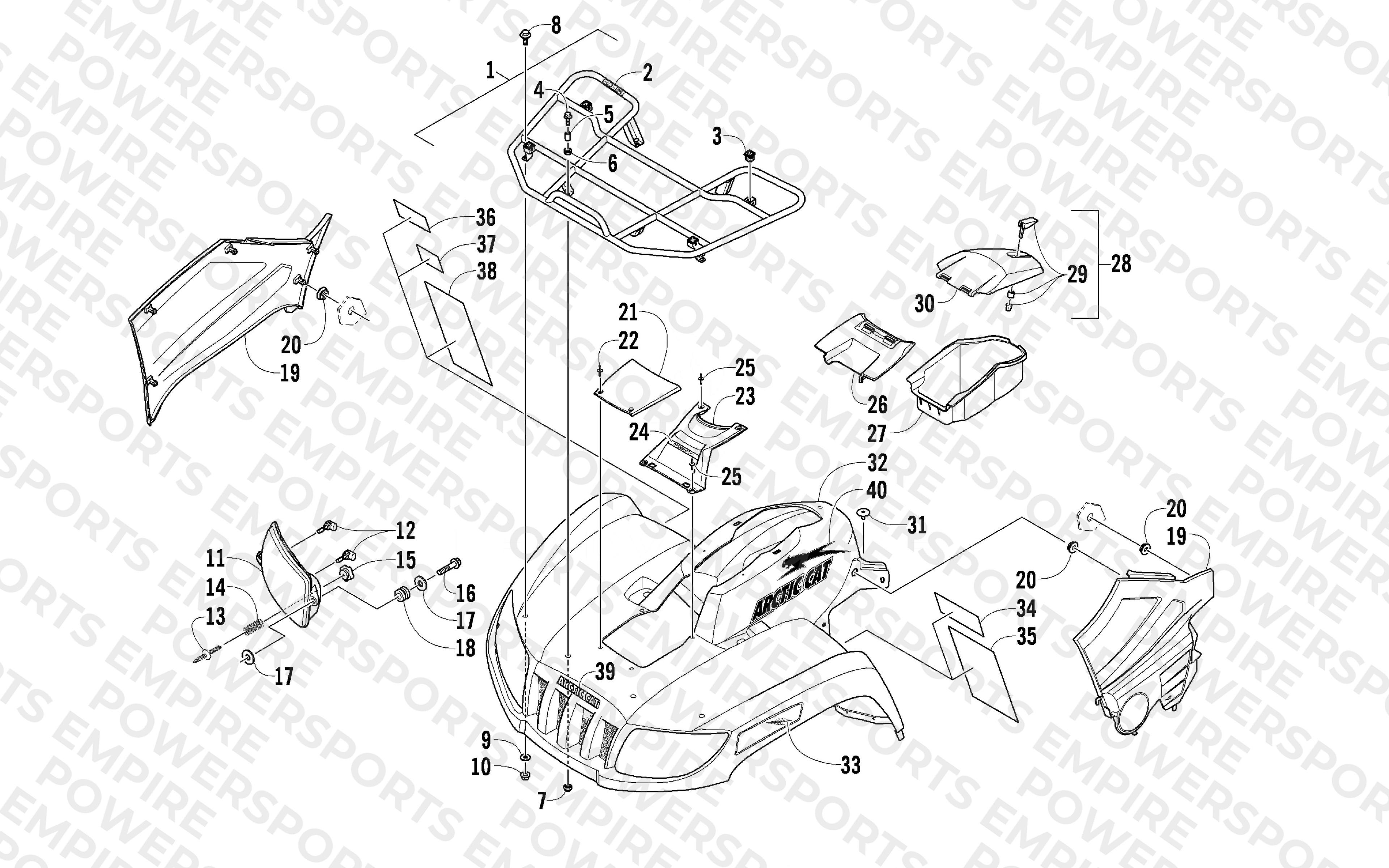 FRONT RACK, BODY PANEL, AND HEADLIGHT ASSEMBLIES