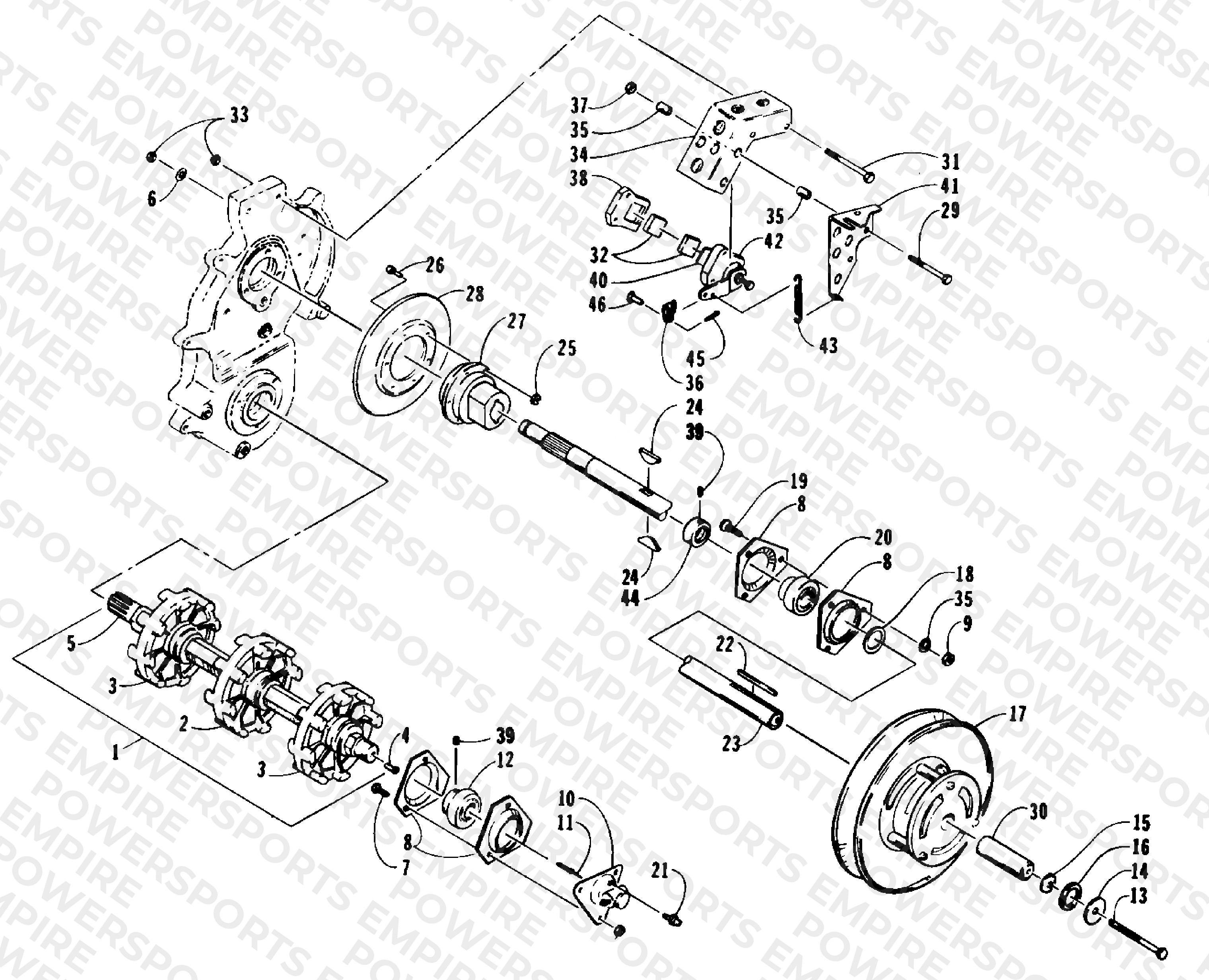 DRIVE TRAIN SHAFTS AND BRAKE ASSEMBLIES