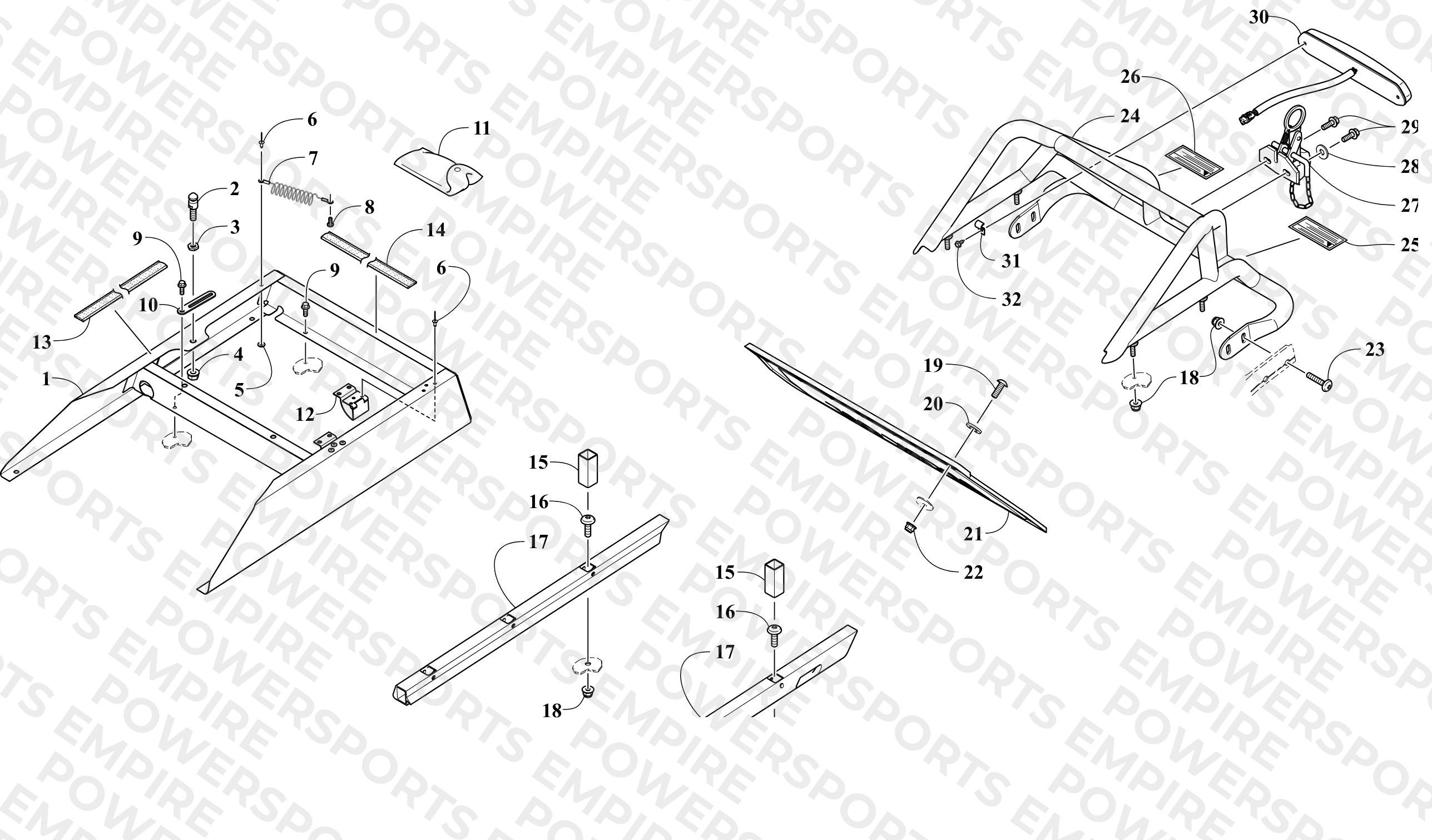 REAR BUMPER, RACK RAIL, SNOWFLAP, AND TAILLIGHT ASSEMBLY