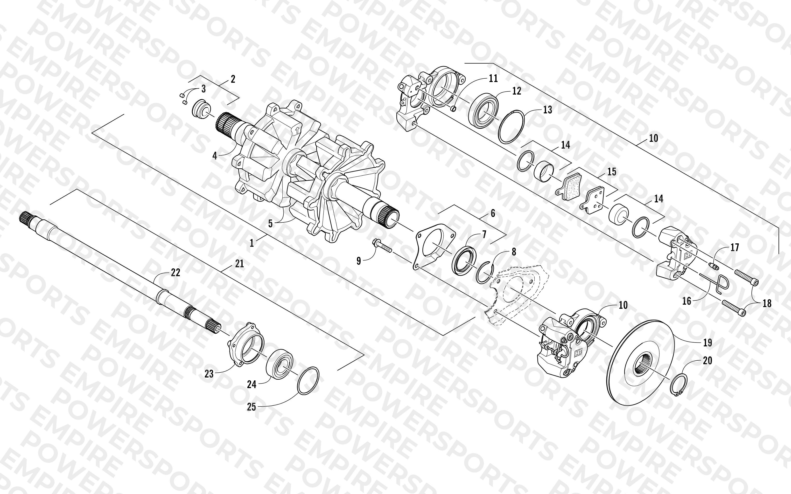 DRIVE TRAIN SHAFTS AND BRAKE ASSEMBLIES