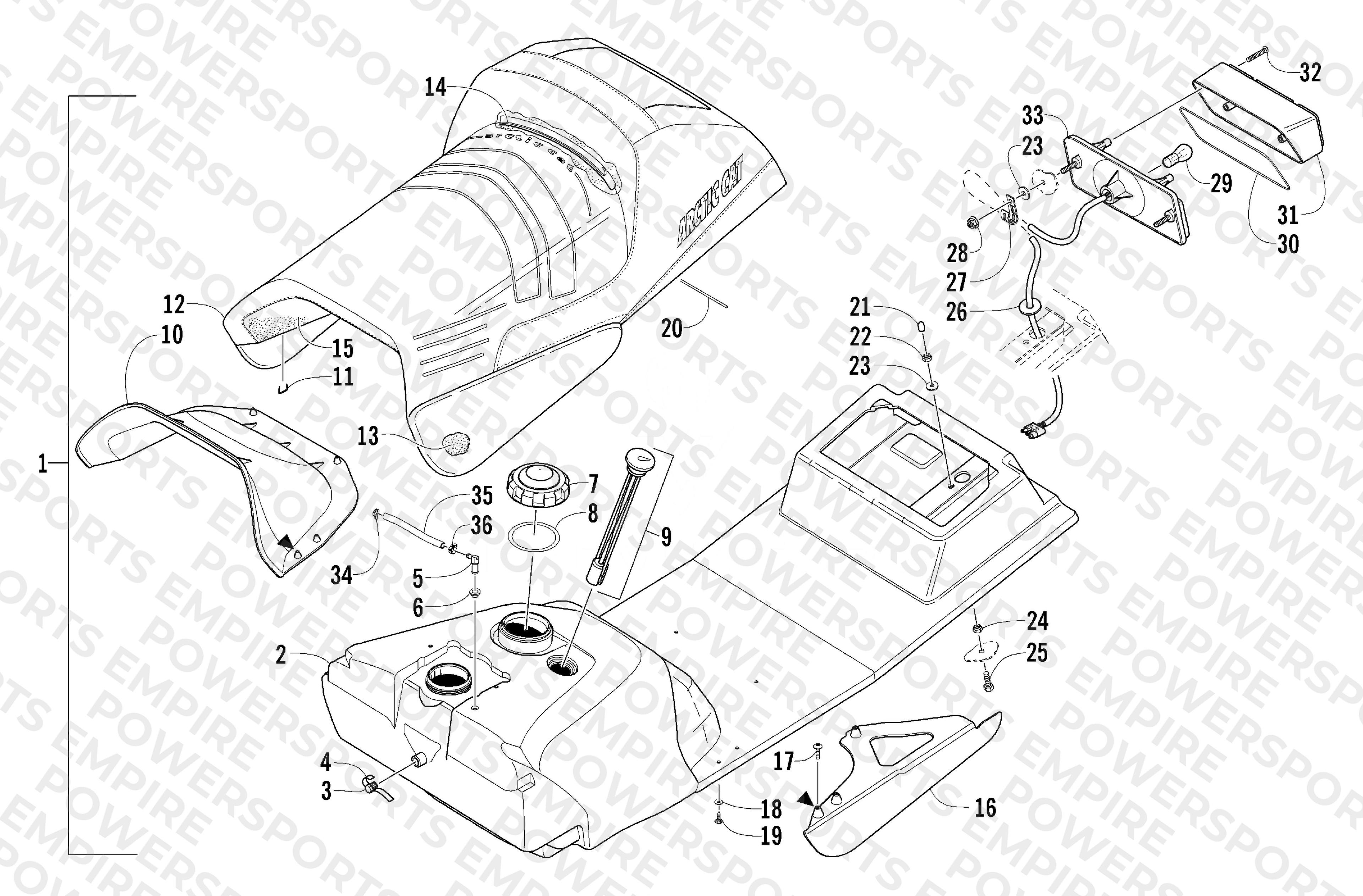 GAS TANK, SEAT, AND TAILLIGHT ASSEMBLY