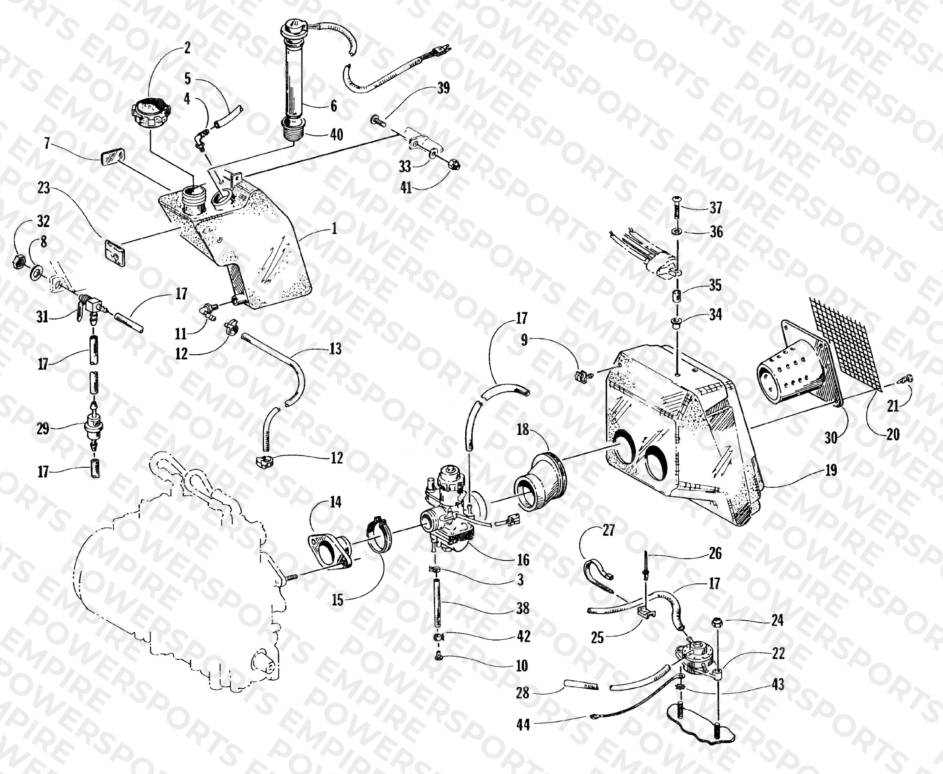 OIL TANK, CARBURETOR, FUEL PUMP, AND SILENCER