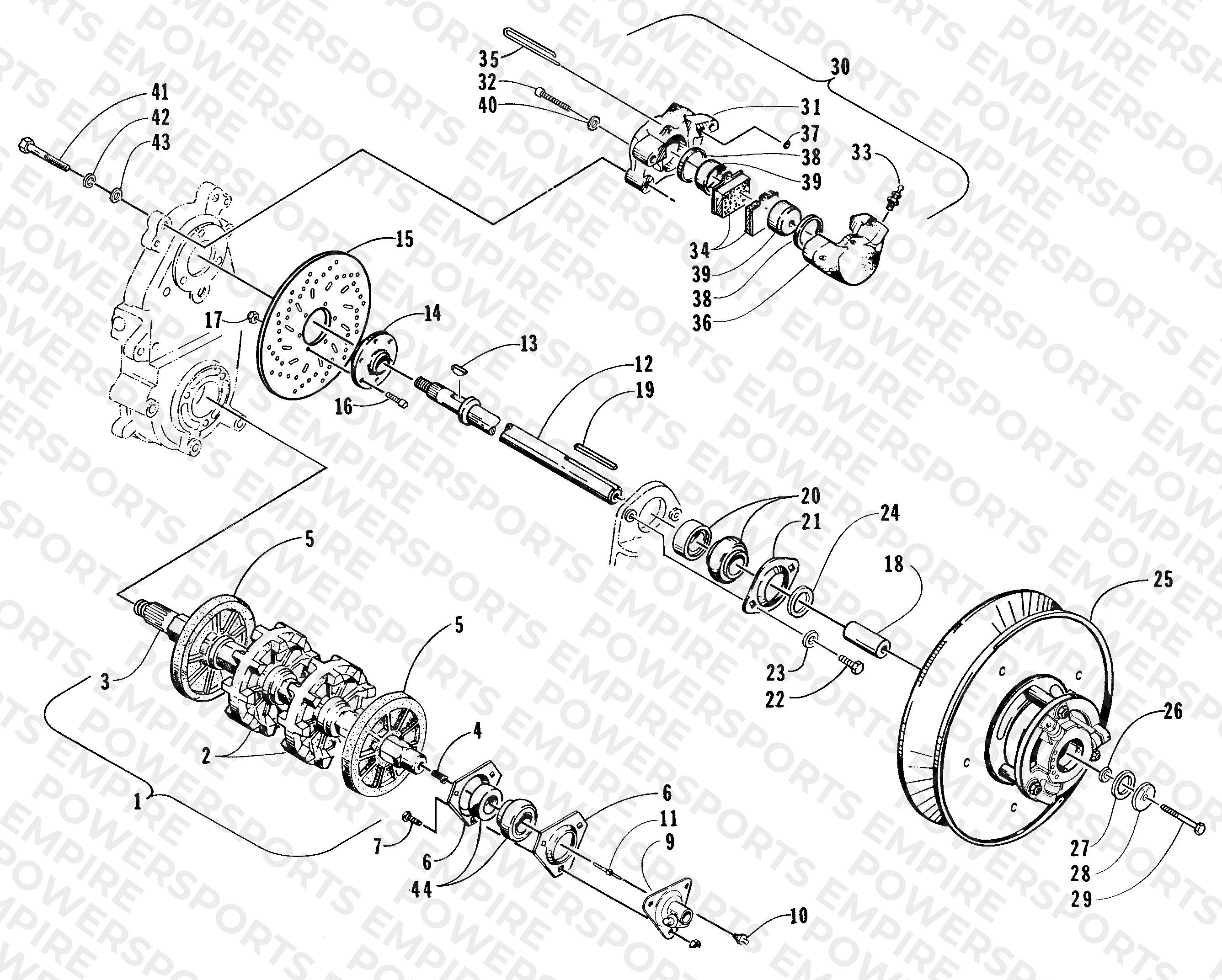 DRIVE TRAIN SHAFTS AND BRAKE ASSEMBLIES