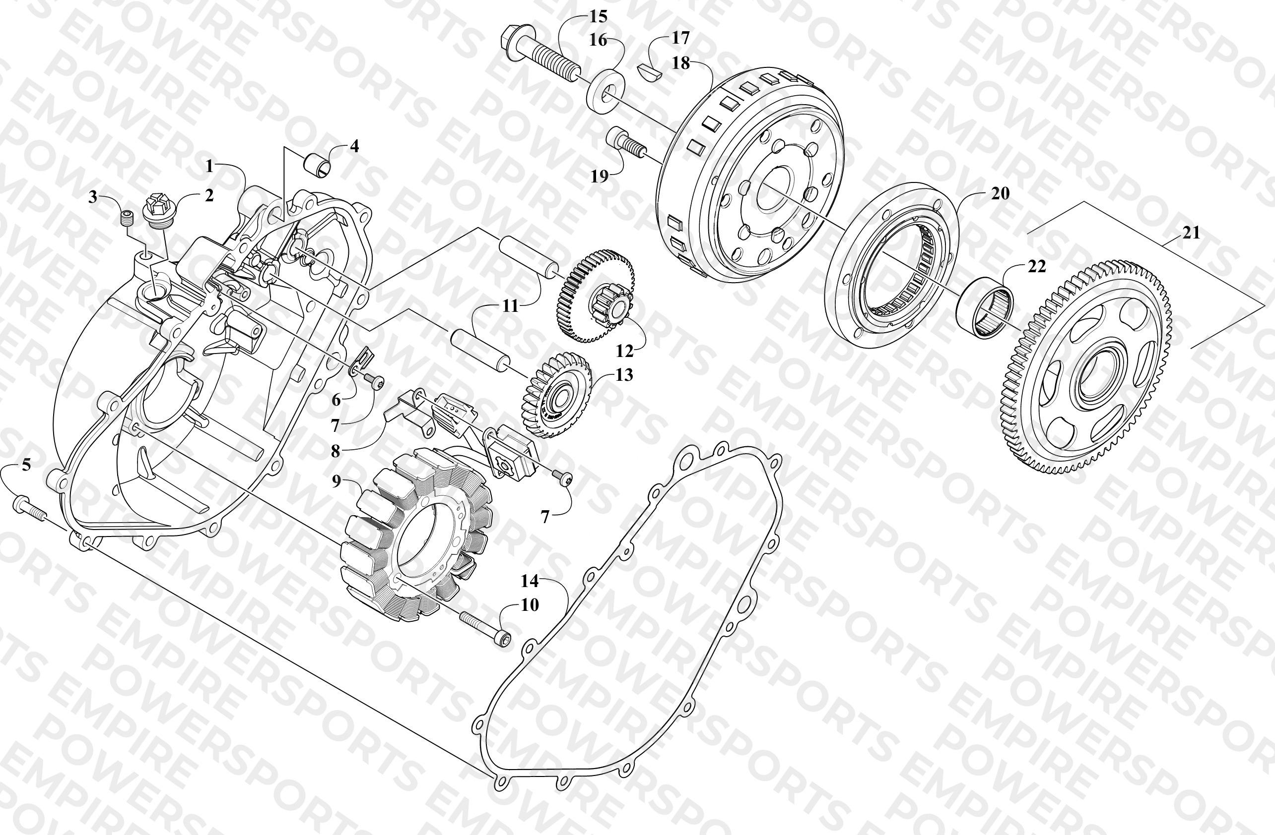 STATOR, FLYWHEEL AND STARTER GEAR ASSEMBLIES