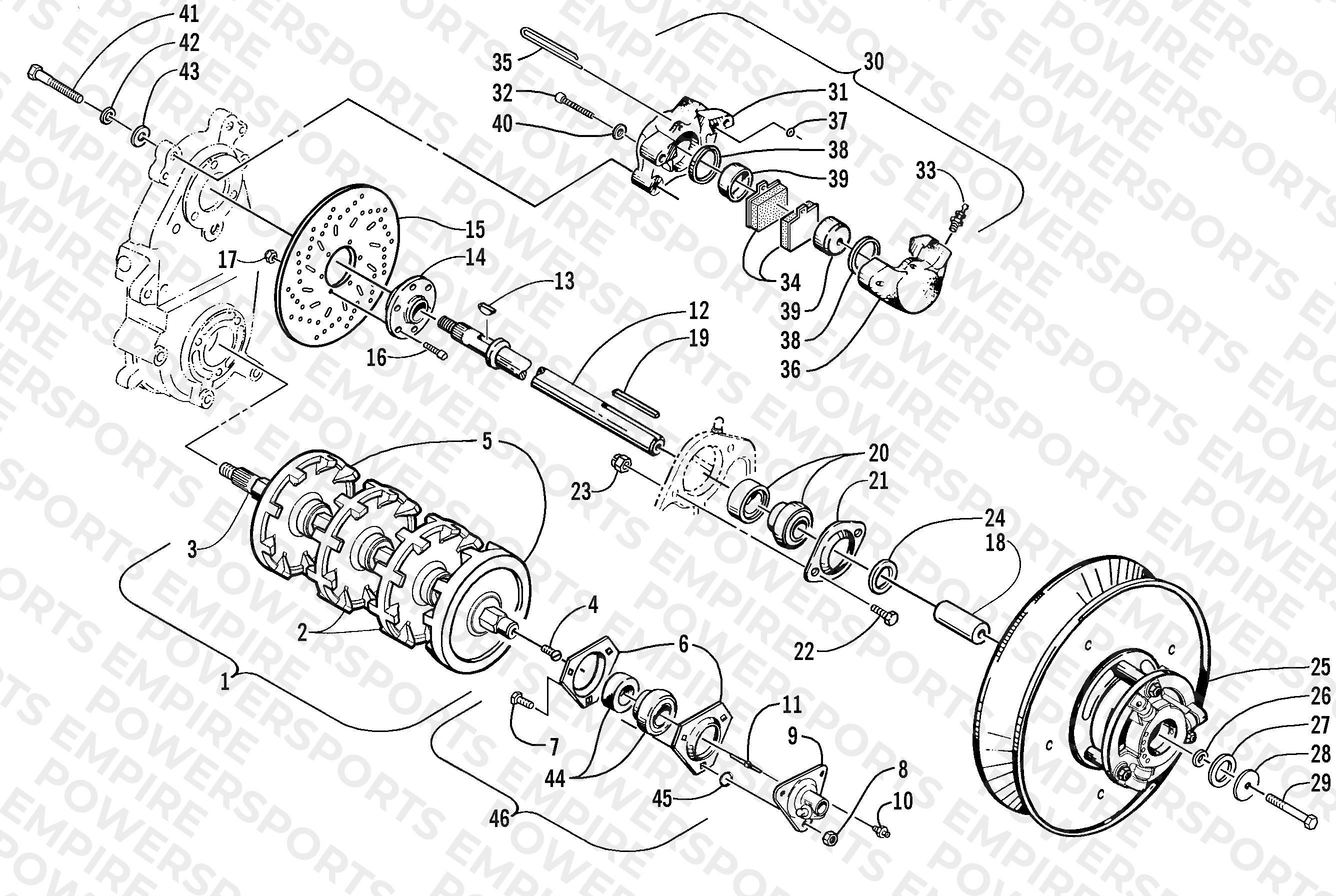 DRIVE TRAIN SHAFTS AND BRAKE ASSEMBLIES