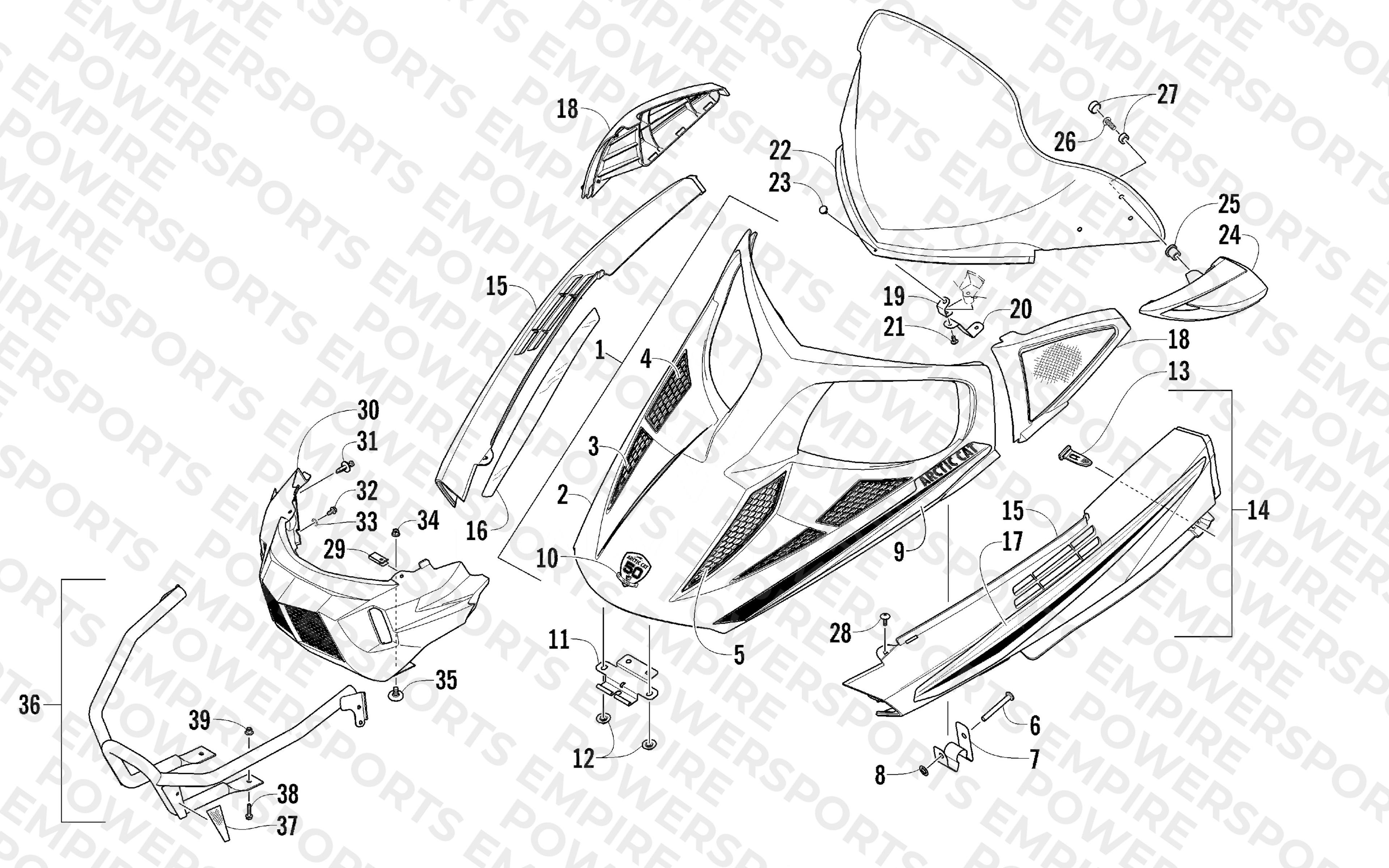 HOOD, WINDSHIELD, AND FRONT BUMPER ASSEMBLY