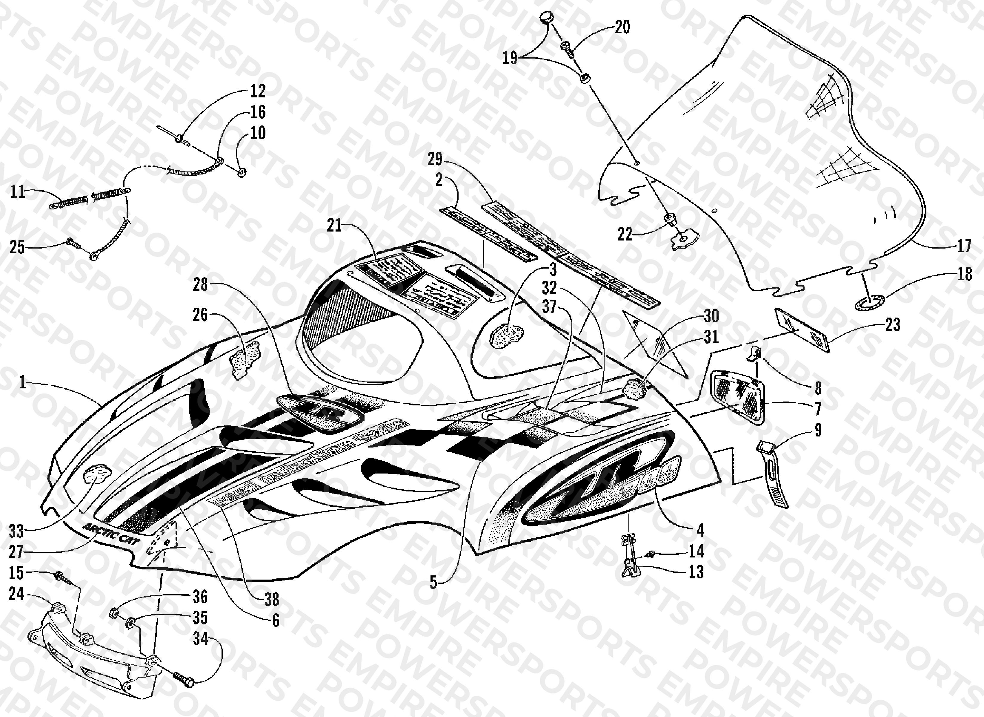 HOOD AND WINDSHIELD ASSEMBLY