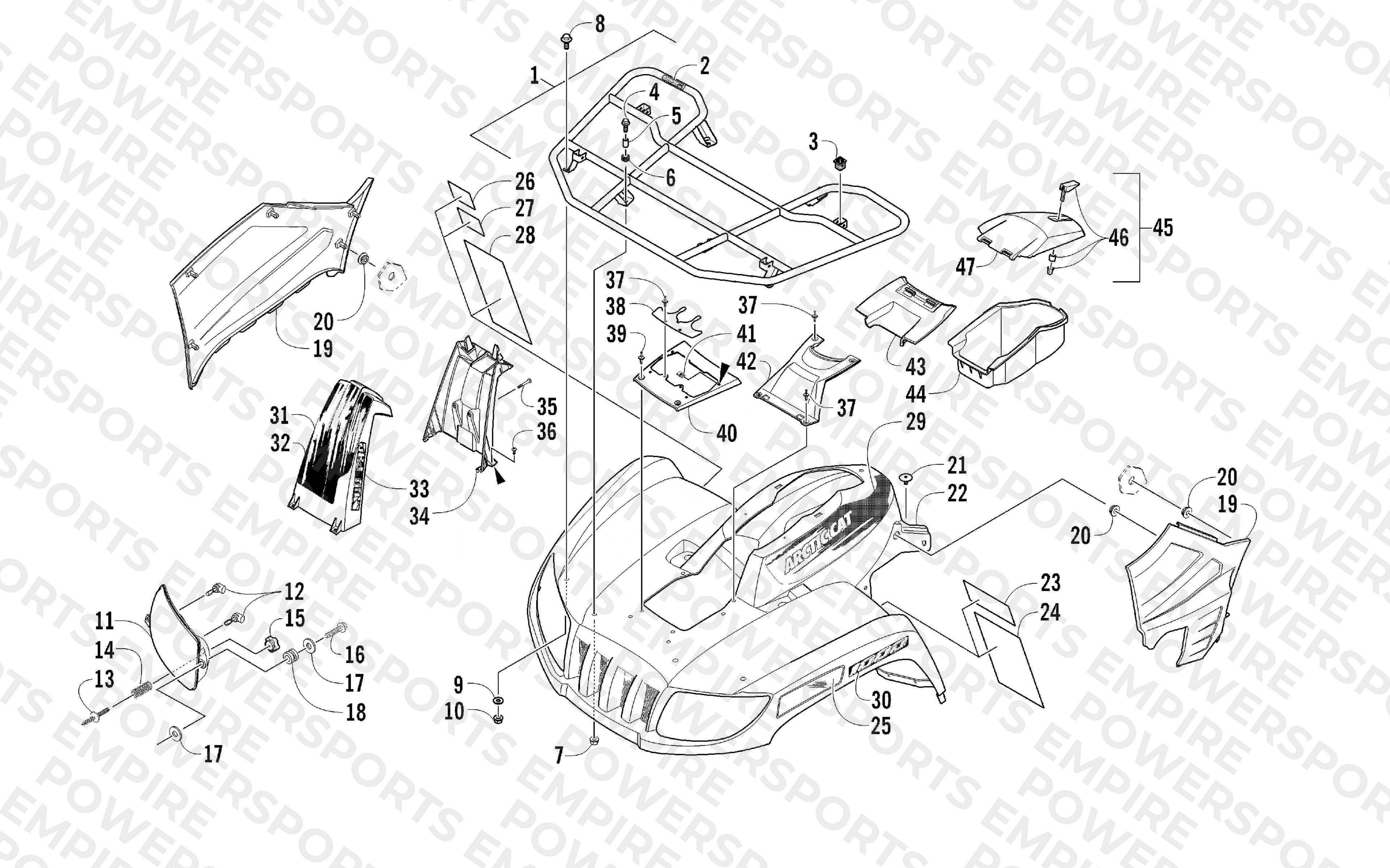 FRONT RACK, BODY PANEL, AND HEADLIGHT ASSEMBLIES
