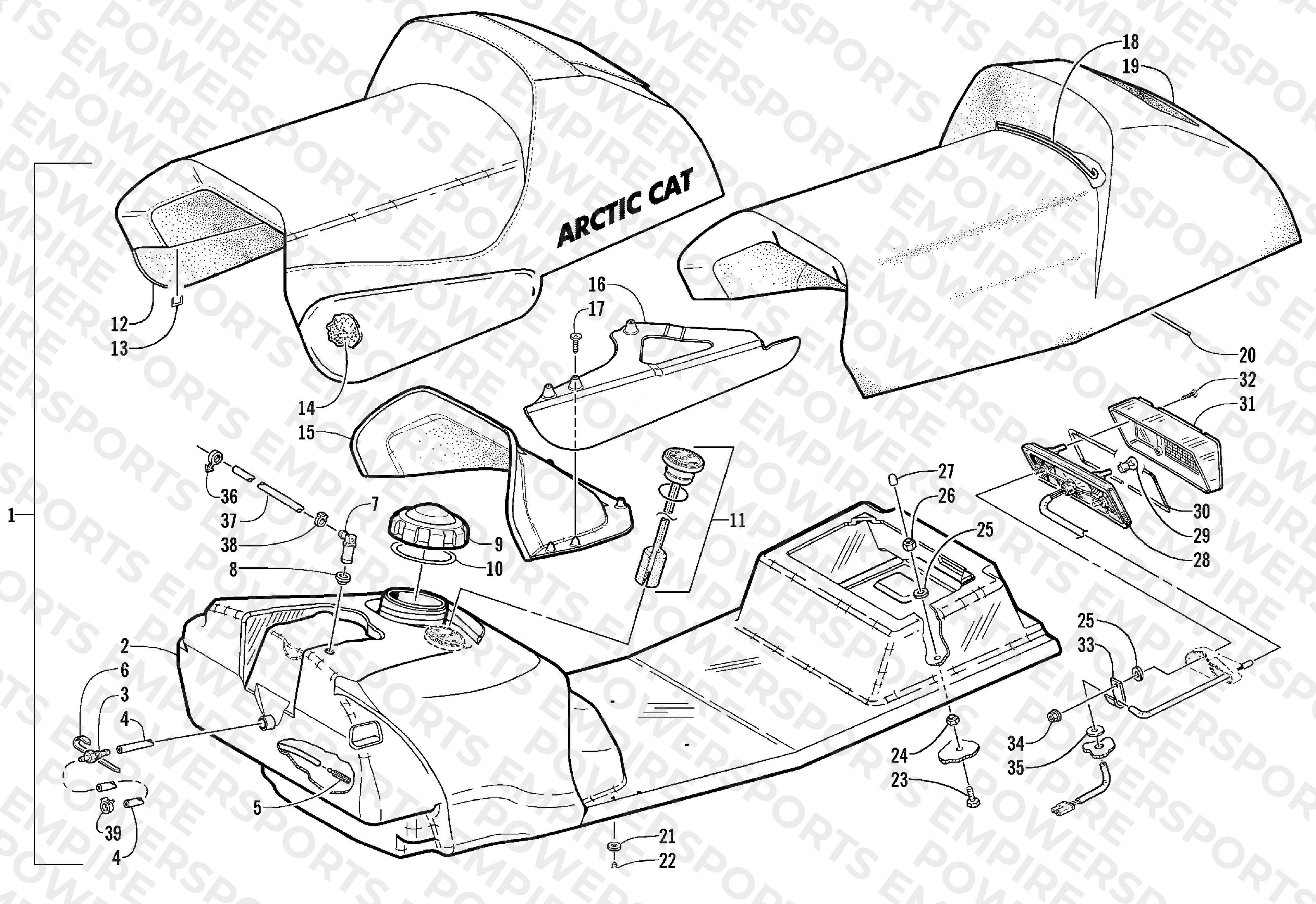 GAS TANK, SEAT, AND TAILLIGHT ASSEMBLY