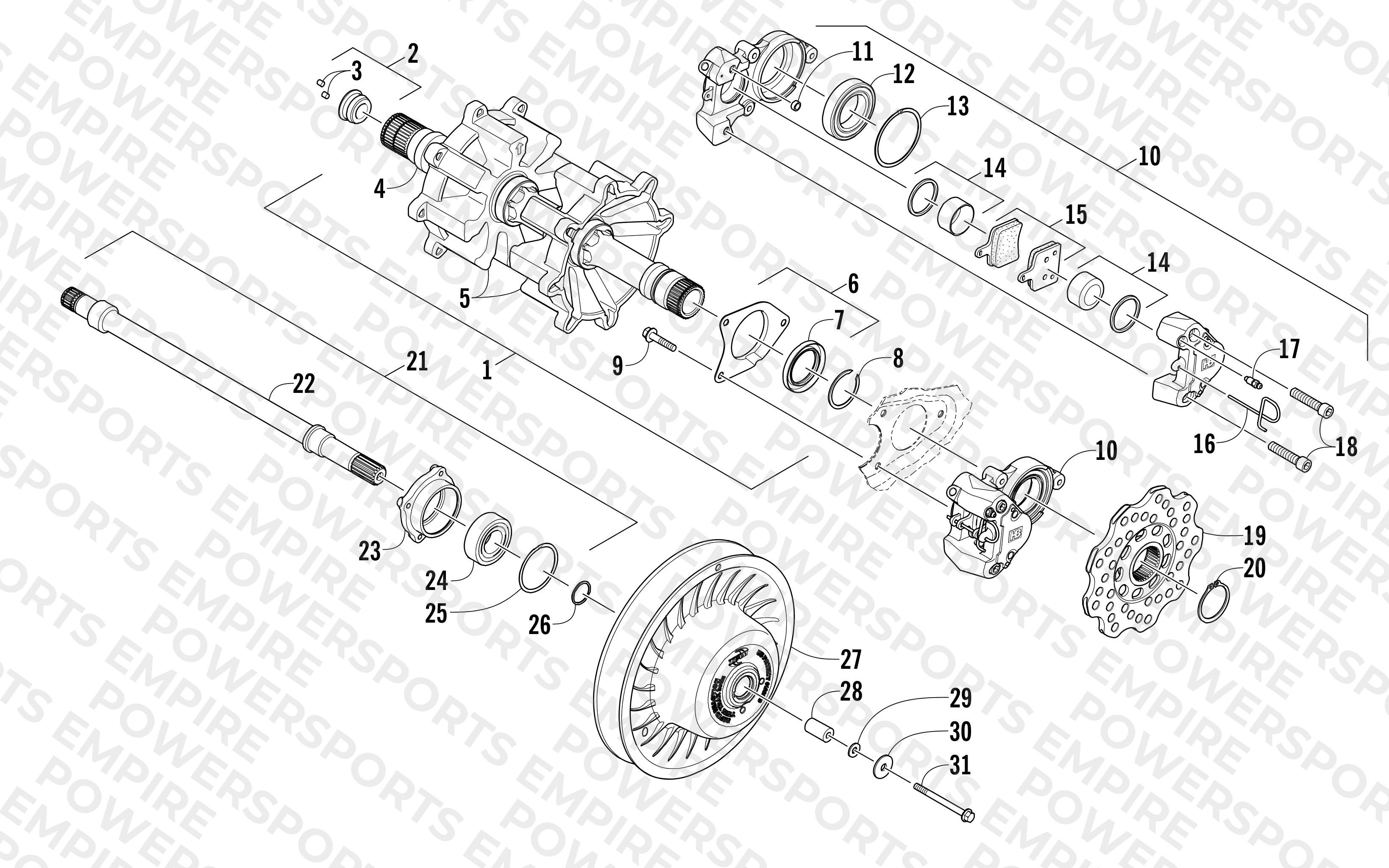 DRIVE TRAIN SHAFTS AND BRAKE ASSEMBLIES