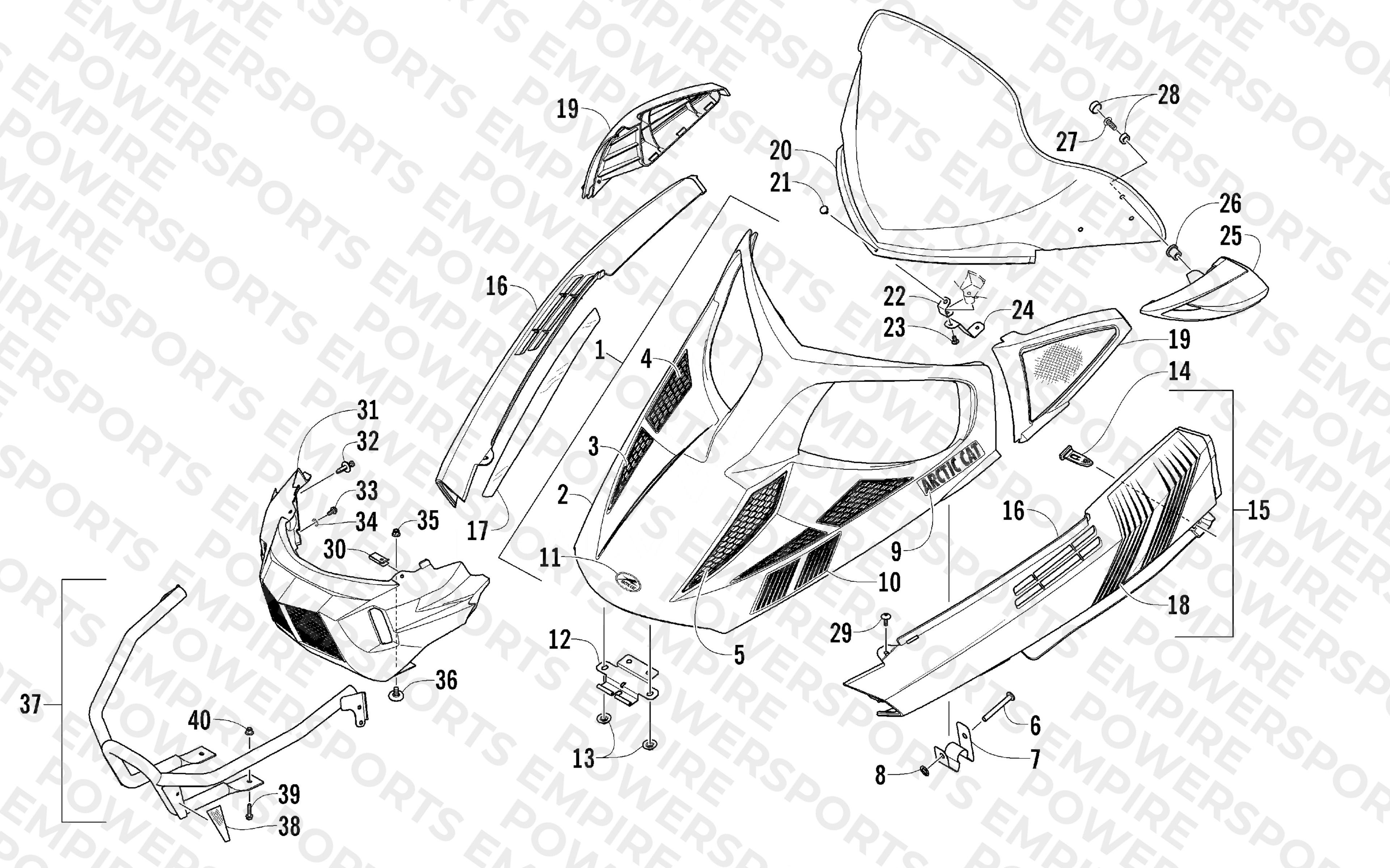 HOOD, WINDSHIELD, AND FRONT BUMPER ASSEMBLY