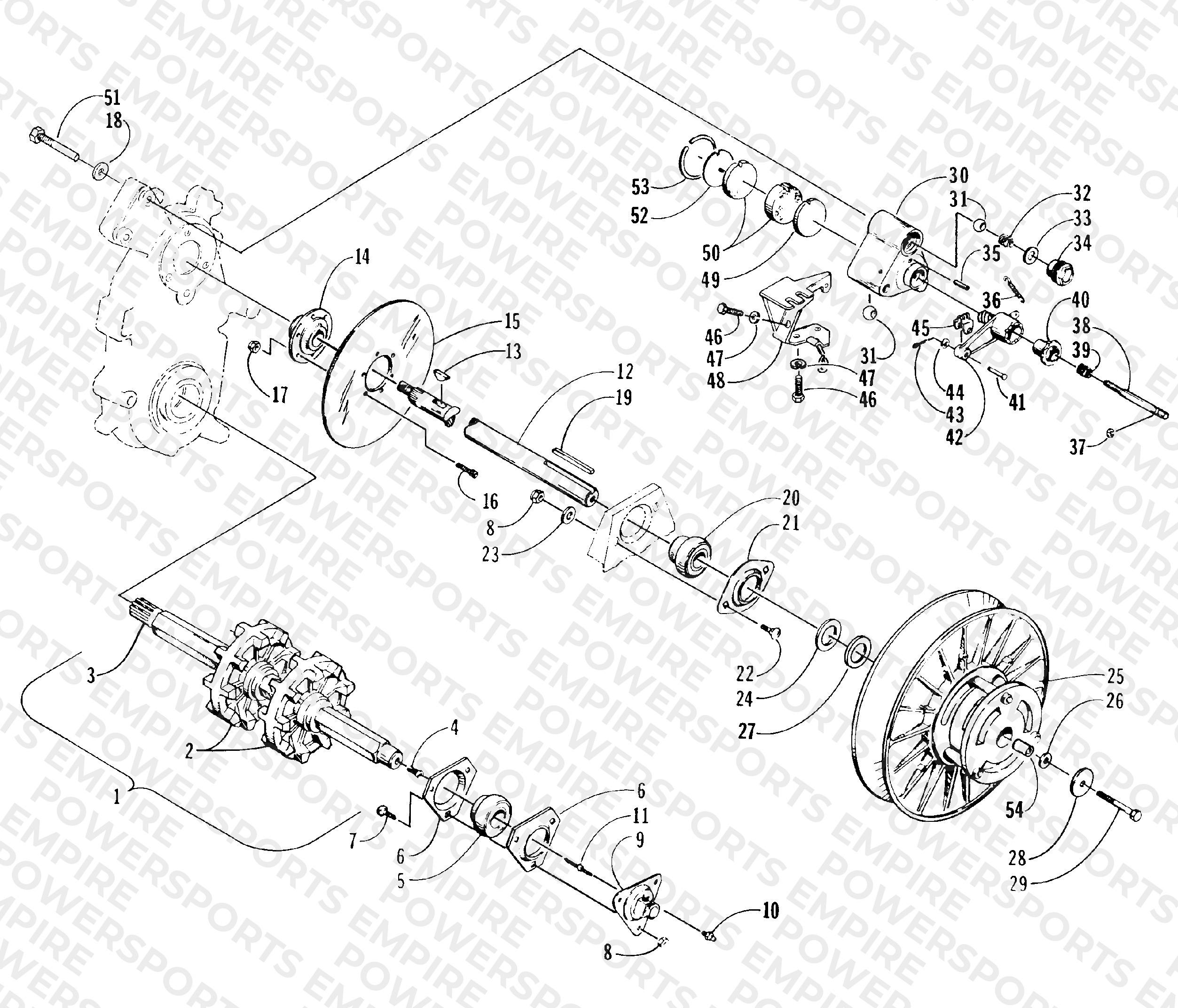 DRIVE TRAIN SHAFTS AND BRAKE ASSEMBLIES