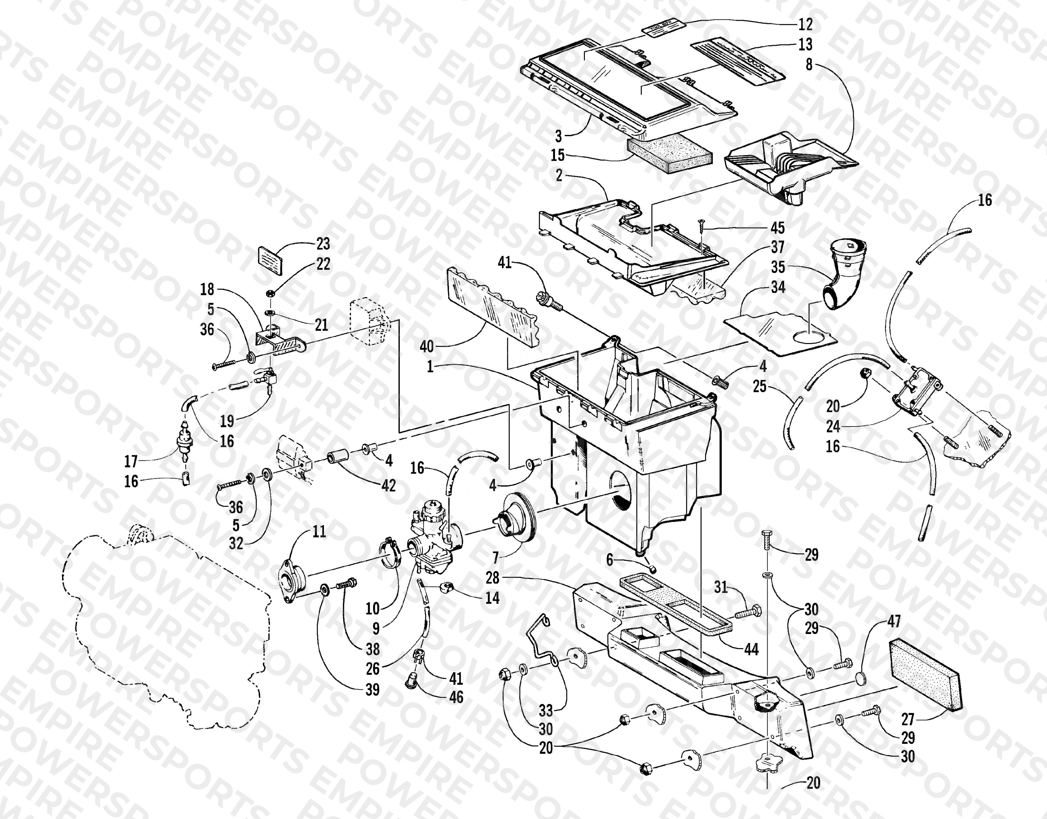 CARBURETOR, FUEL PUMP, AND AIR SILENCER ASSEMBLY
