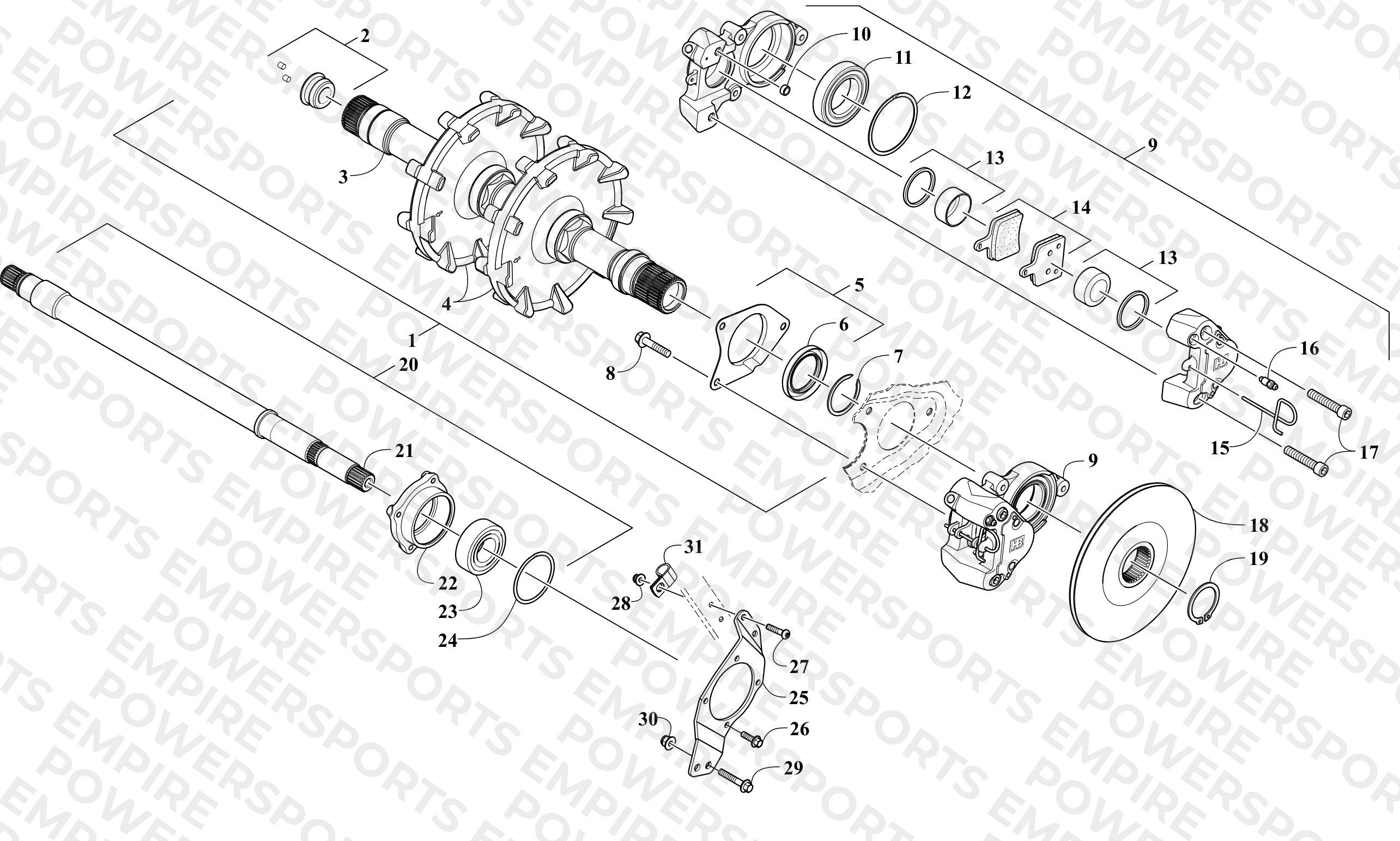 DRIVE TRAIN SHAFTS AND BRAKE ASSEMBLIES
