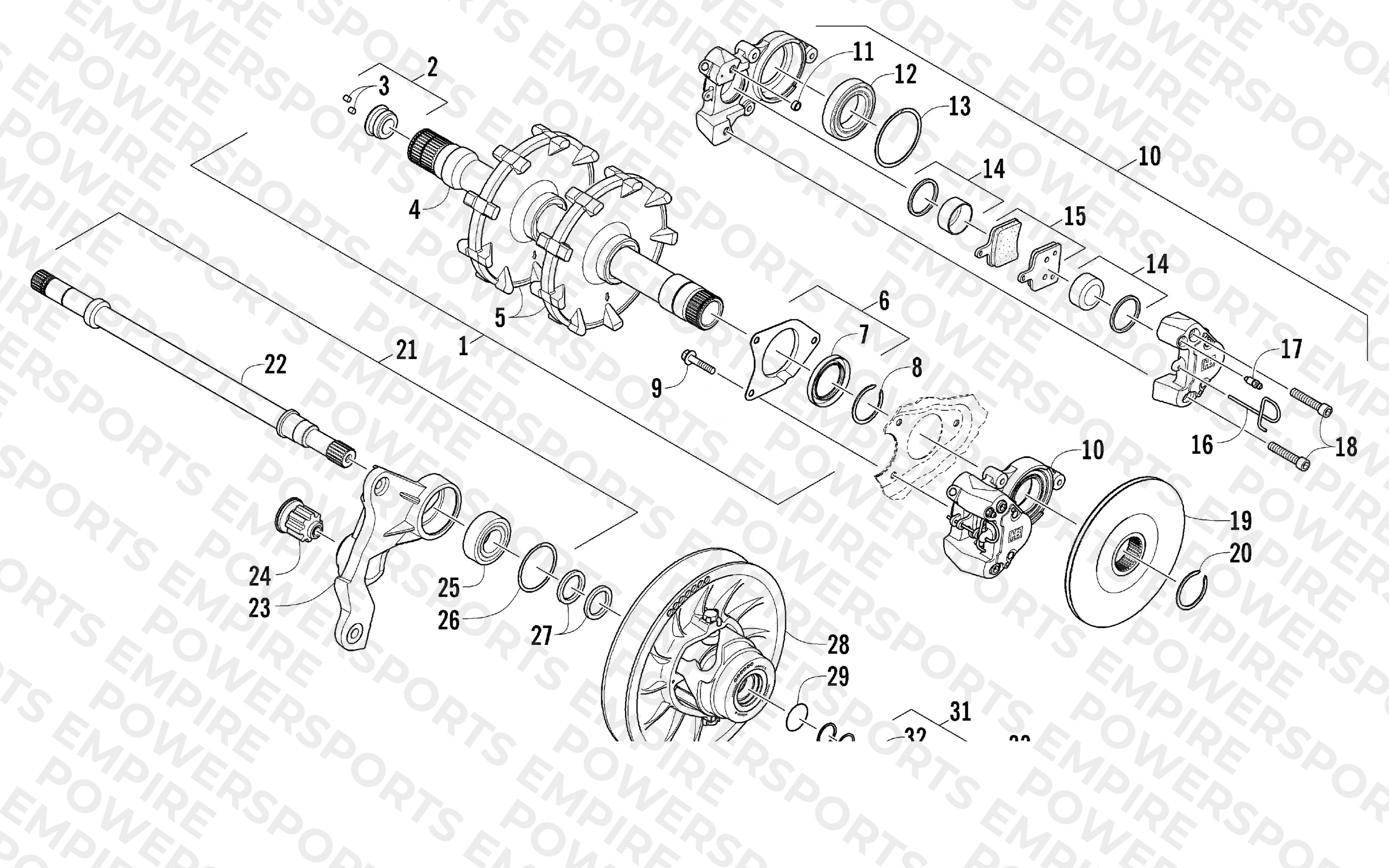 DRIVE TRAIN SHAFTS AND BRAKE ASSEMBLIES