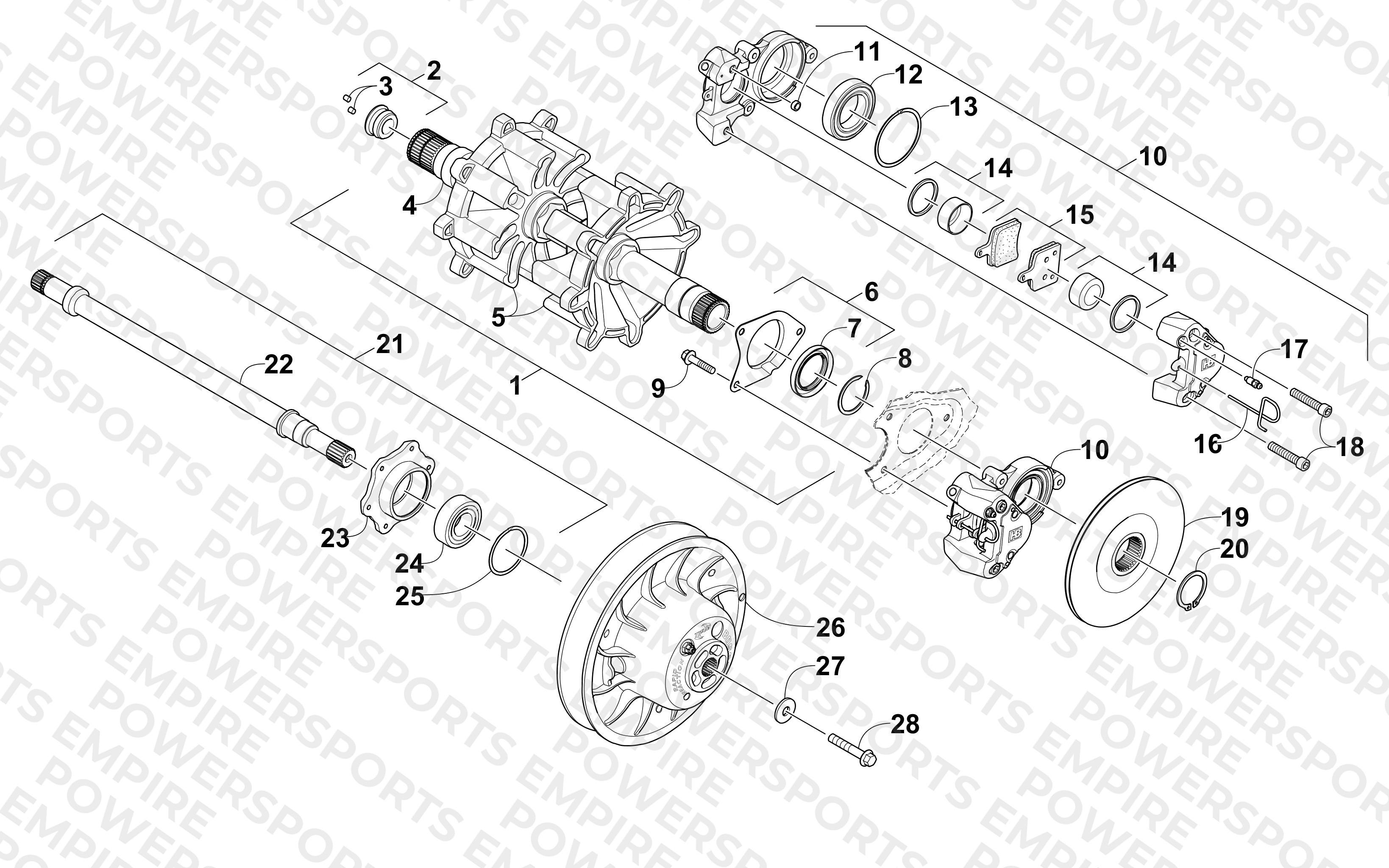 DRIVE TRAIN SHAFTS AND BRAKE ASSEMBLIES