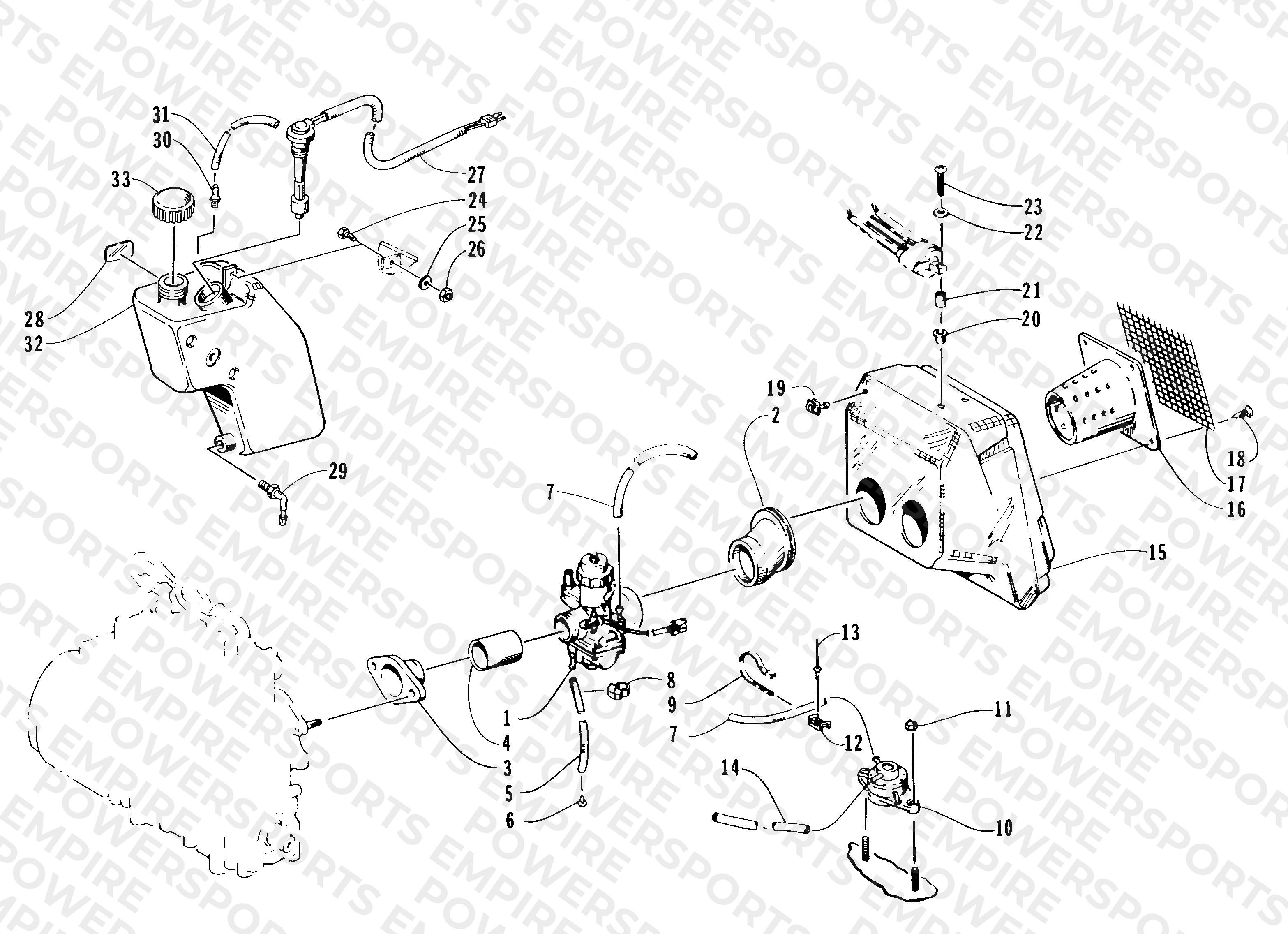CARBURETOR, FUEL PUMP, OIL TANK, AND AIR SILENCER