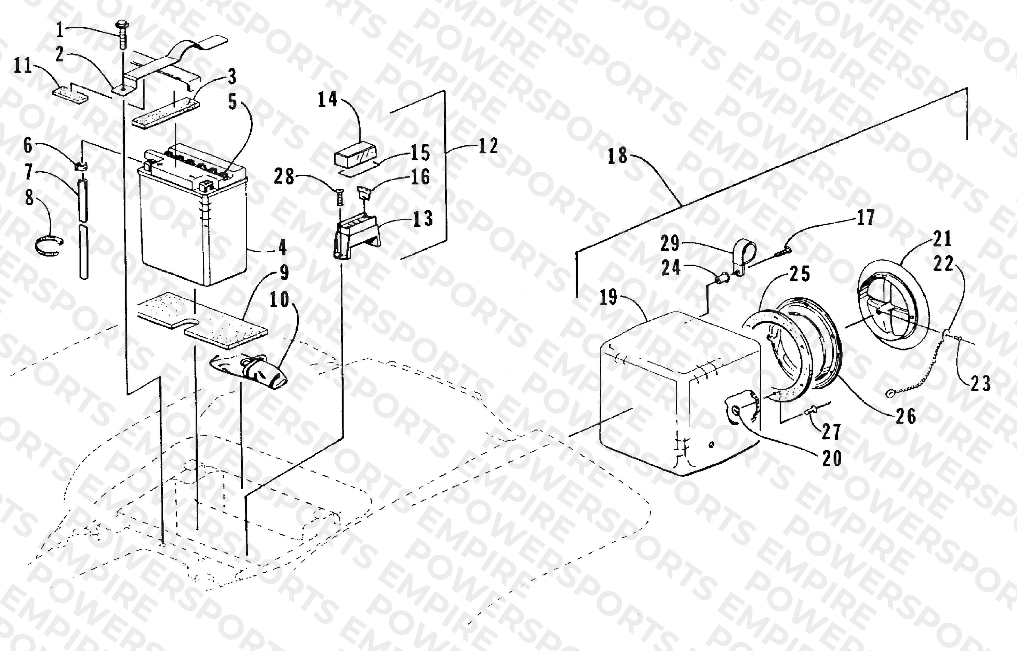 STORAGE BOX AND BATTERY ASSEMBLY