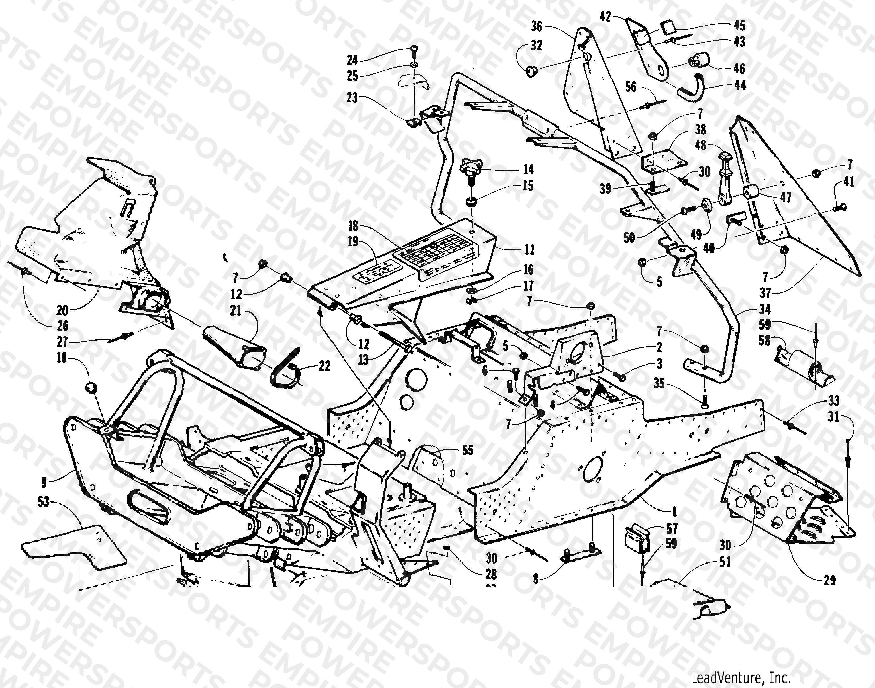 FRONT FRAME, BELLY PAN AND FOOTREST ASSEMBLY