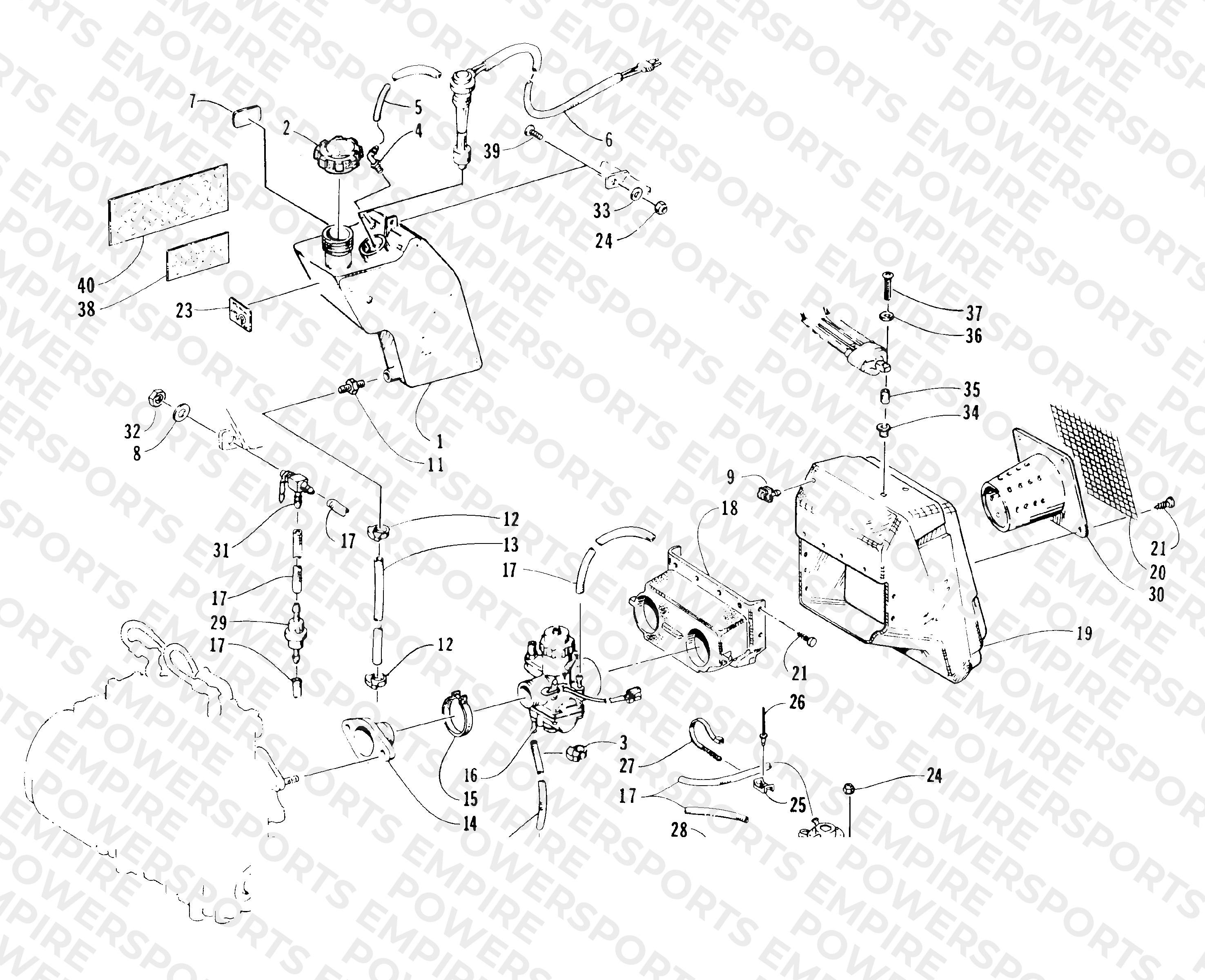 OIL TANK, CARBURETOR, FUEL PUMP, AND SILENCER